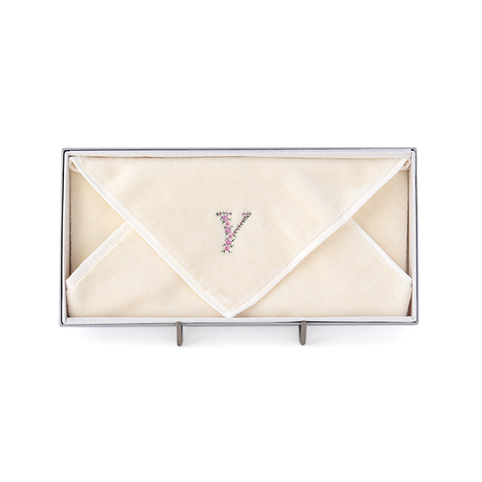 Online & Ningyocho Store Limited Initial Towel Handkerchief (Ivory) [Sea Island Cotton