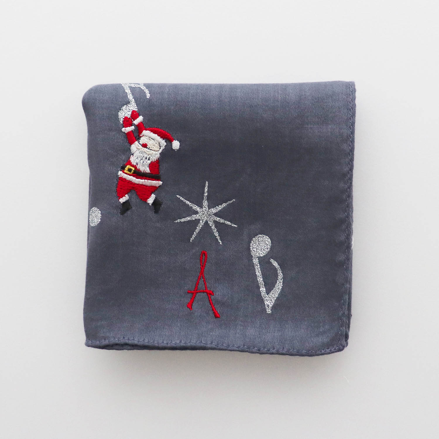 刺繍 ハンカチ サンタクロース-音楽【ホリデーシーズン】