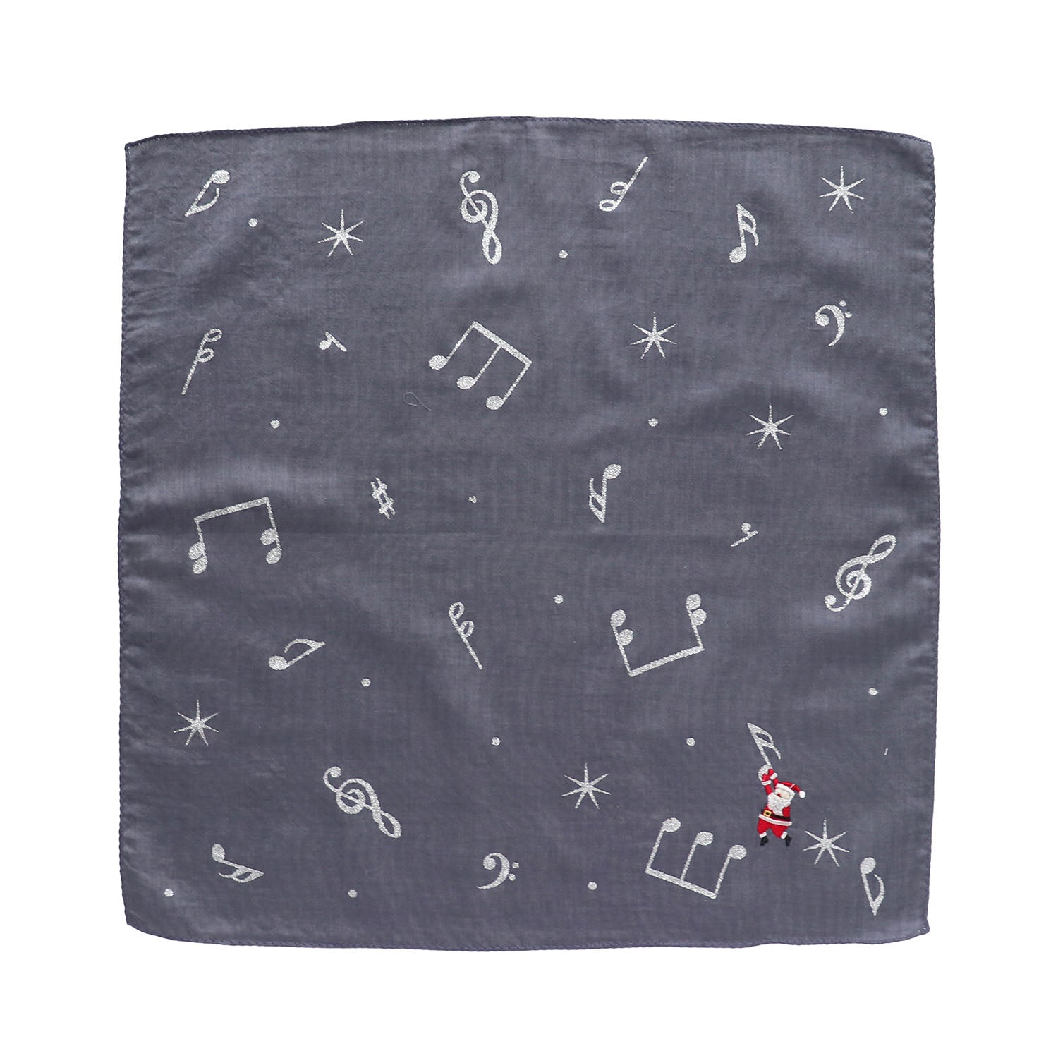刺繍 ハンカチ サンタクロース-音楽【ホリデーシーズン】