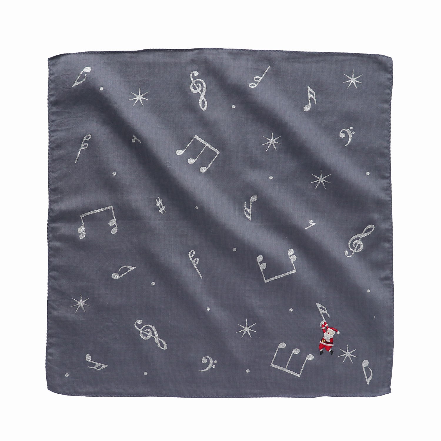 刺繍 ハンカチ サンタクロース-音楽【ホリデーシーズン】