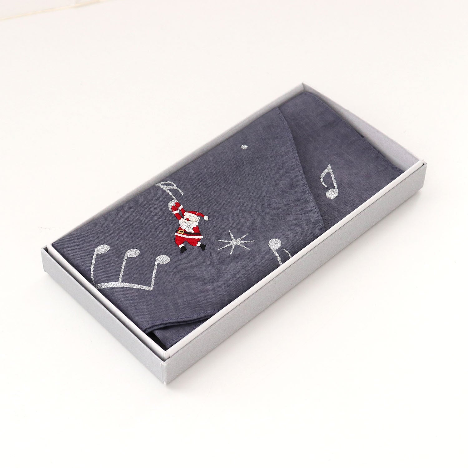刺繍 ハンカチ サンタクロース-音楽【ホリデーシーズン】