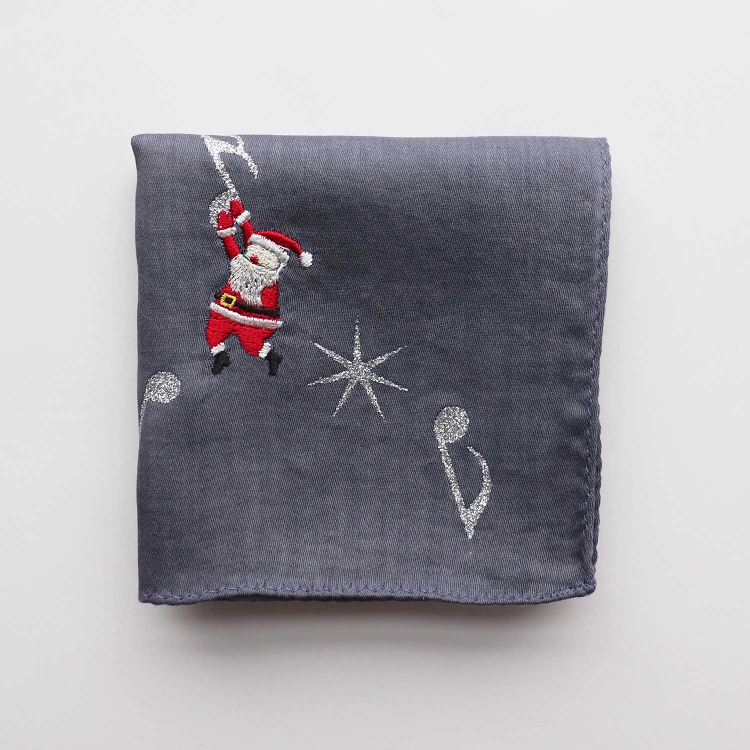 刺繍 ハンカチ サンタクロース-音楽【ホリデーシーズン】
