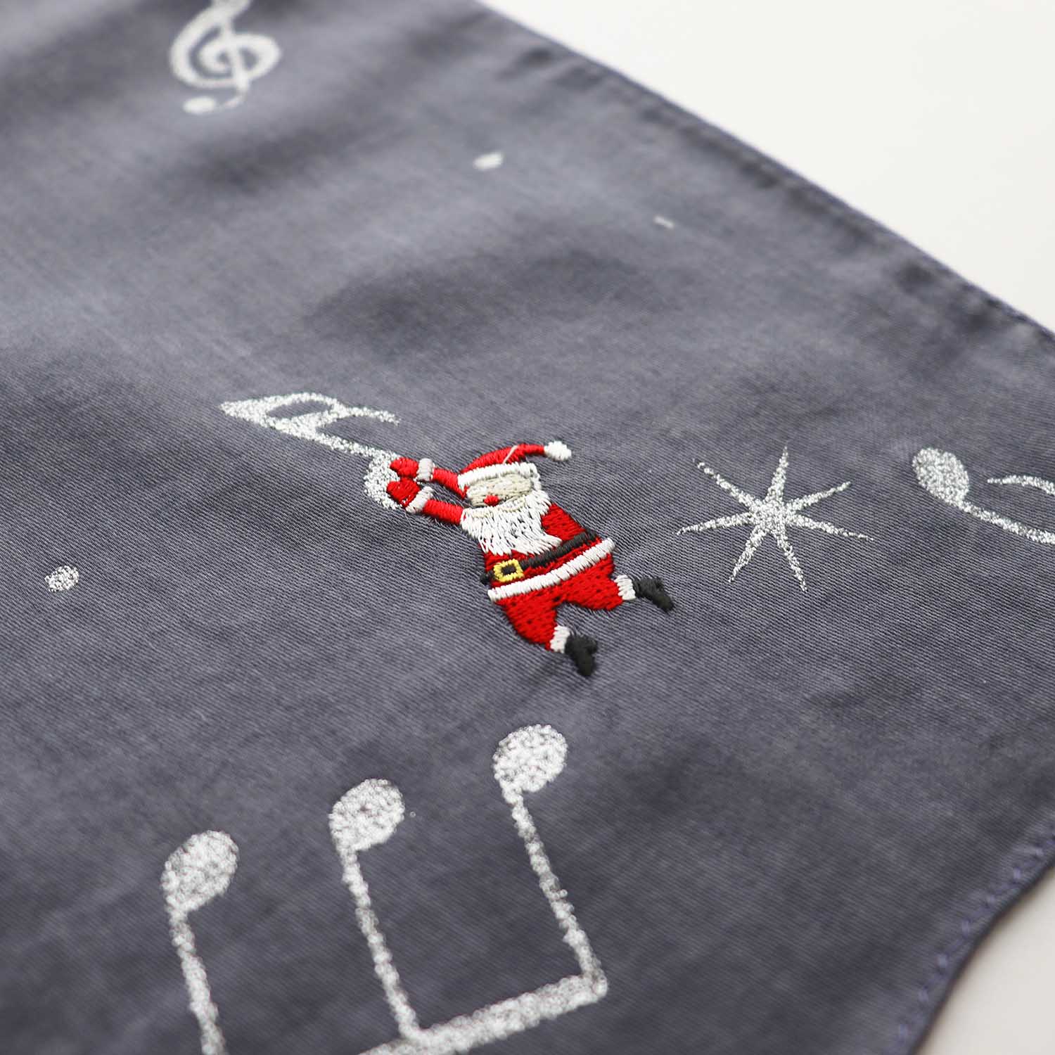 刺繍 ハンカチ サンタクロース-音楽【ホリデーシーズン】