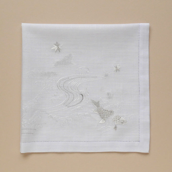 KAWARASHOEN Handkerchief -Vietnam Hand Embroidery Carp- [Japanese Pattern Series