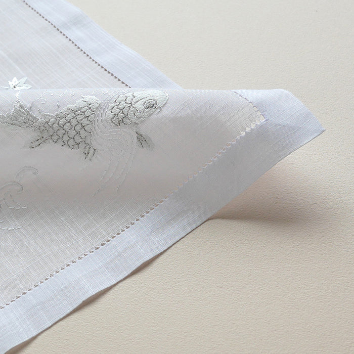 KAWARASHOEN Handkerchief -Vietnam Hand Embroidery Carp- [Japanese Pattern Series