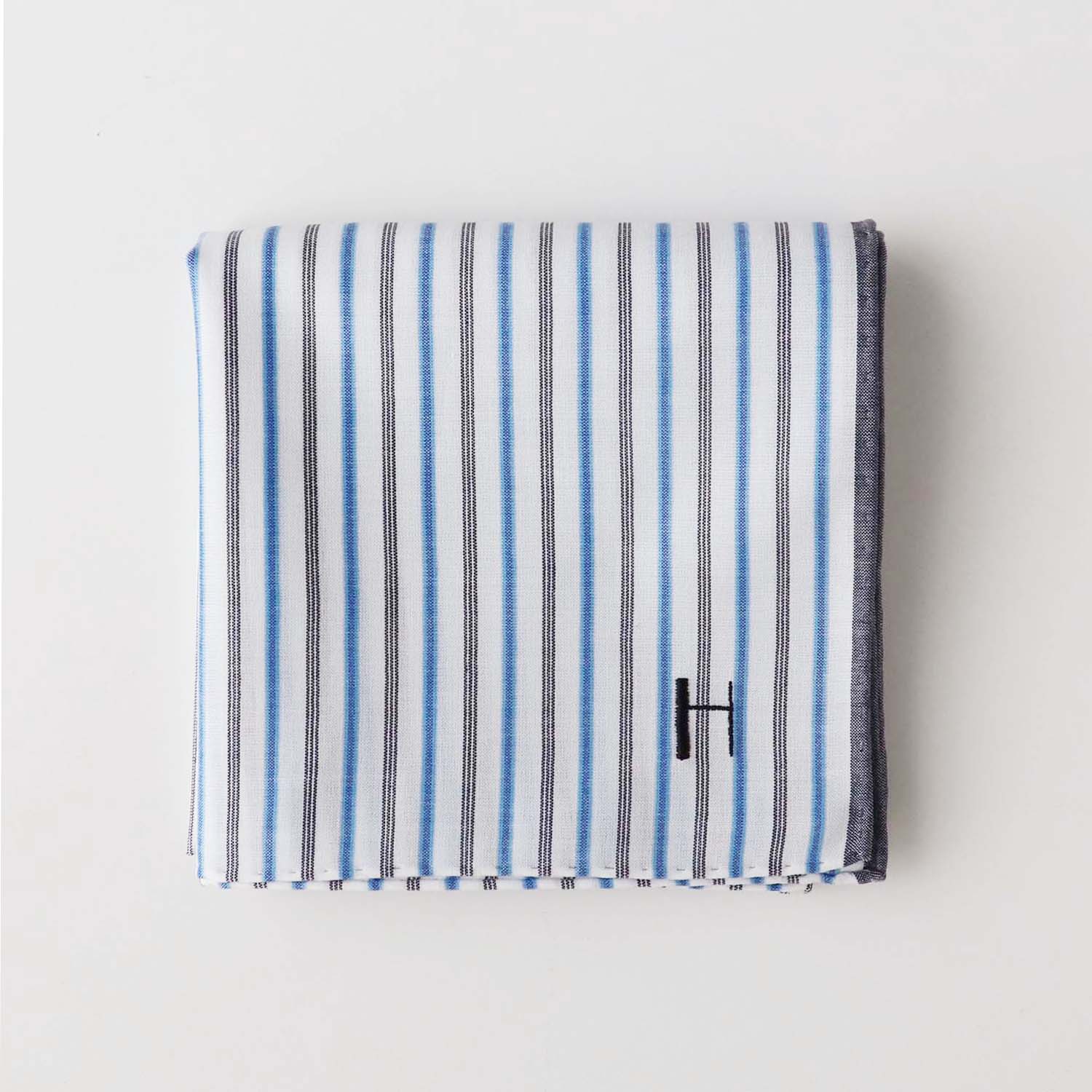 You can choose initial embroidery! blue shirts stripe b