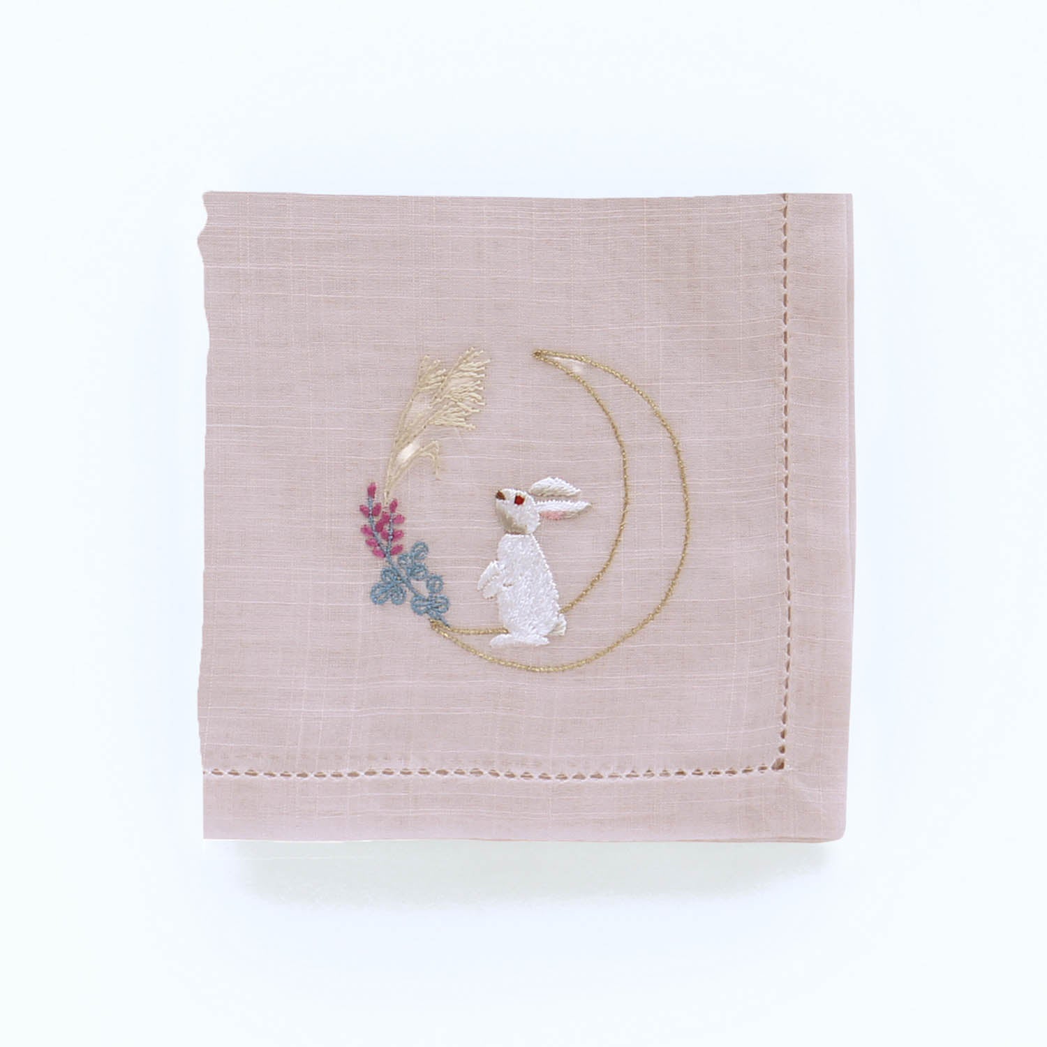 ベトナム手刺繍 ハンカチ 月うさぎ
