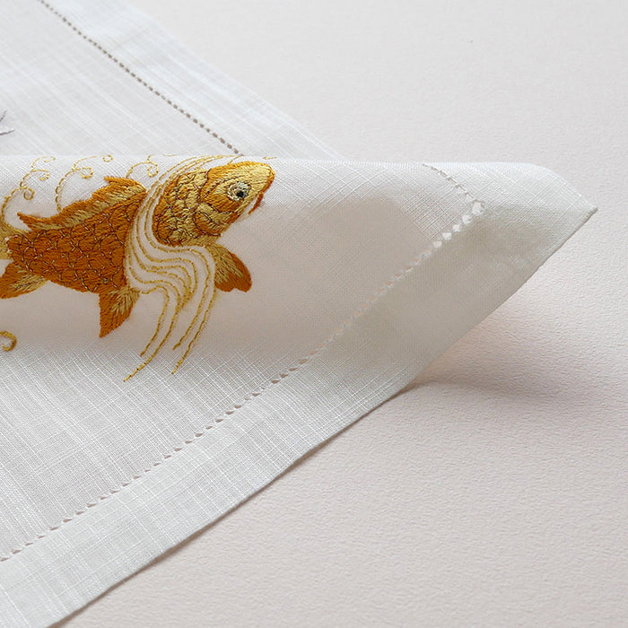 KAWARASHOEN Handkerchief -Vietnam Hand Embroidery Carp- [Japanese Pattern Series