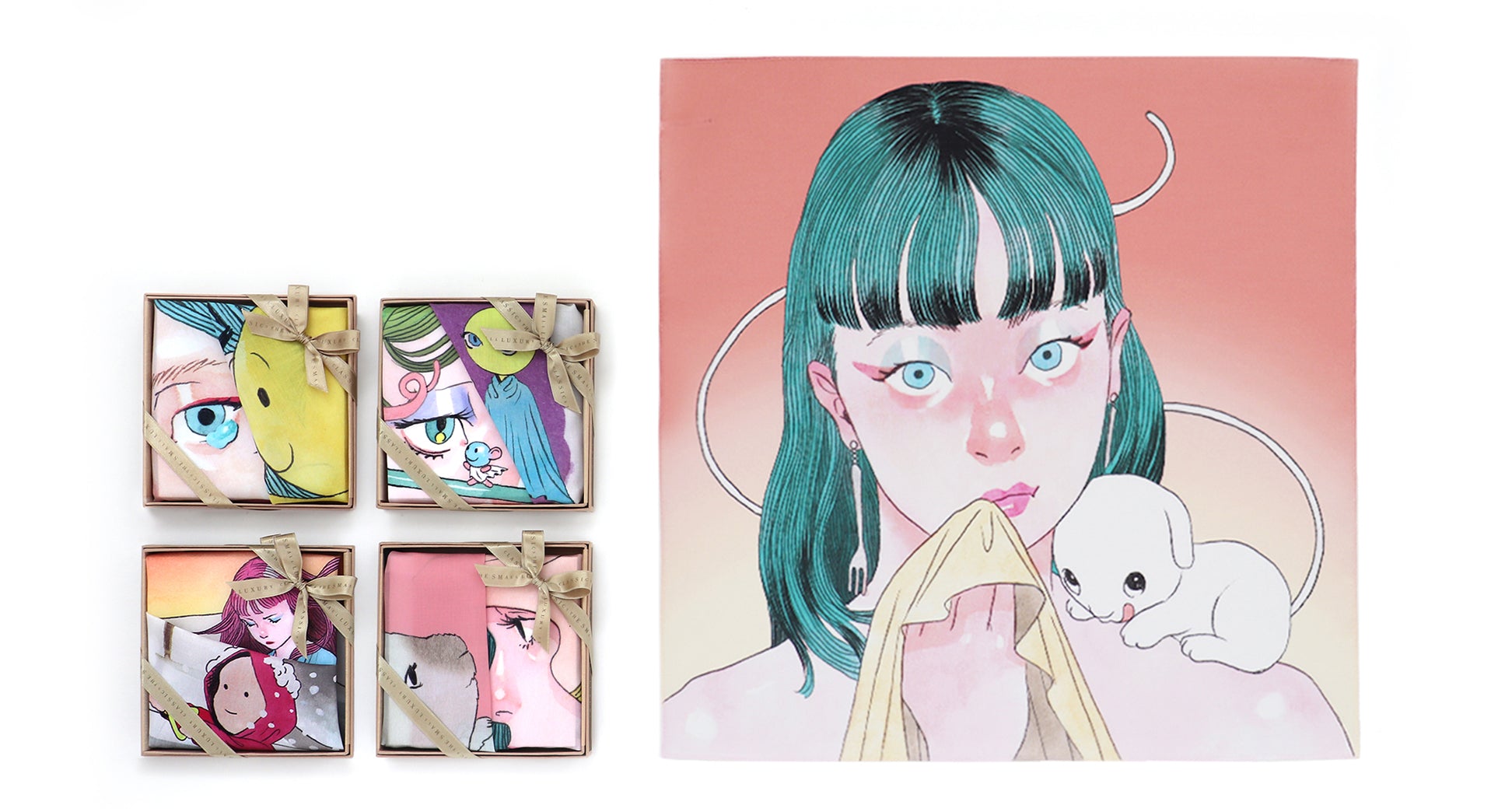 Handkerchiefs, the fifth collaboration with artist Isamu Gakiya, will