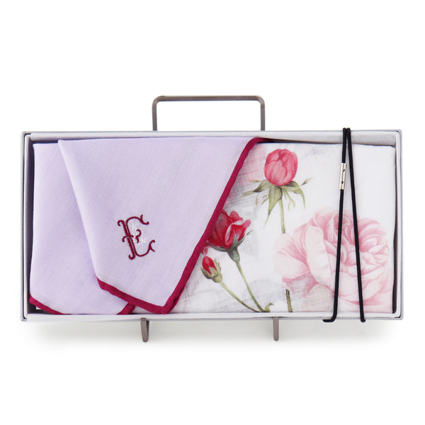 Mother's Day Gift Set with embroidered initials (Botanical Rose, SIC color hollyhock)