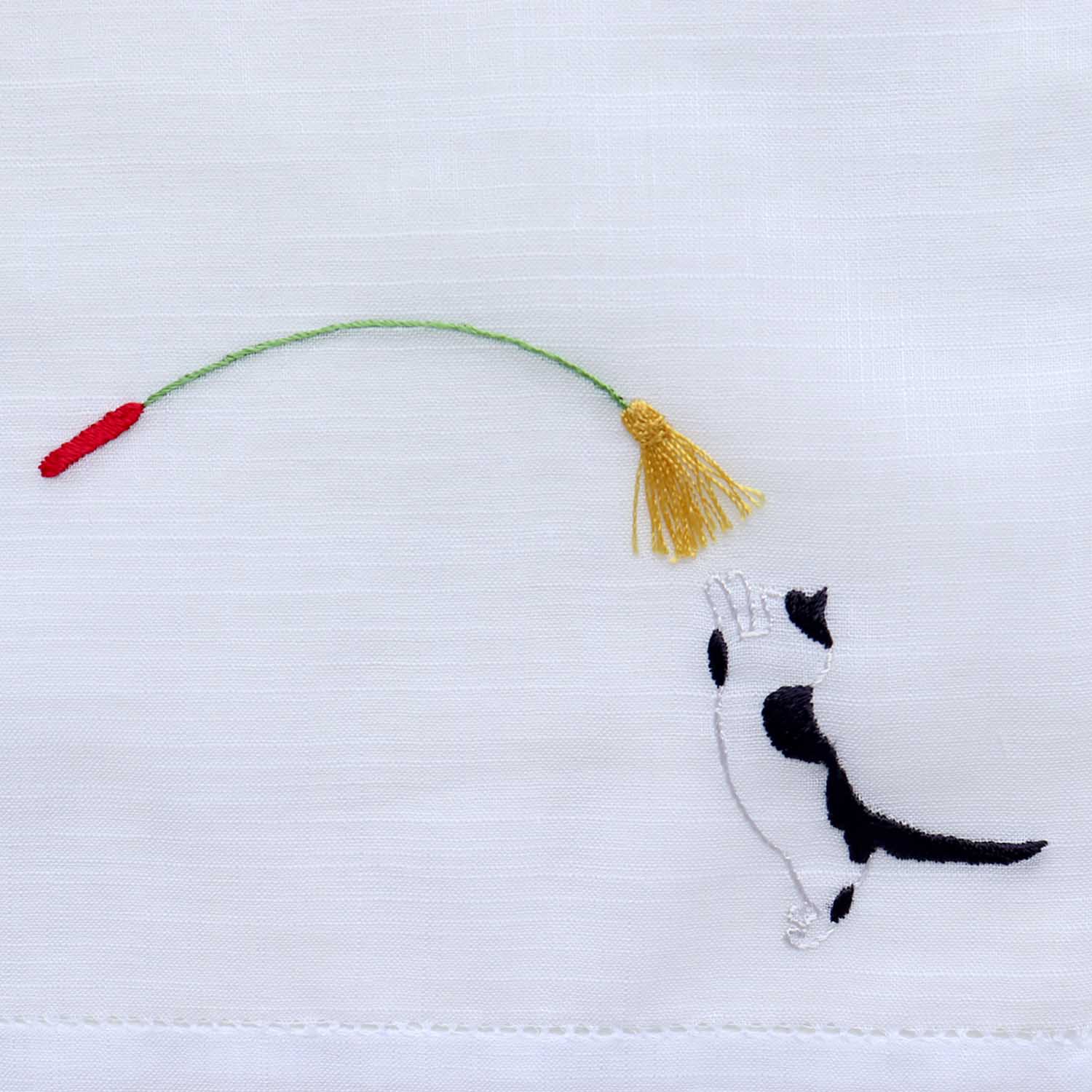 Vietnamese hand-embroidered handkerchief with catnip