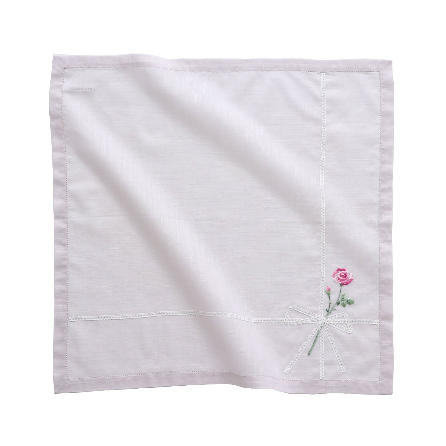 Vietnamese hand-embroidered handkerchief with rose ribbon