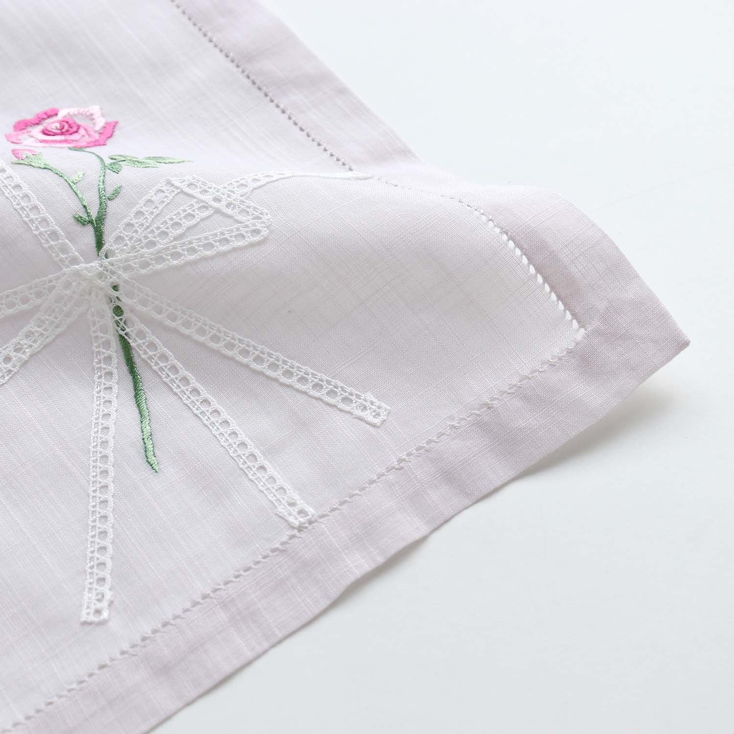 Vietnamese hand-embroidered handkerchief with rose ribbon