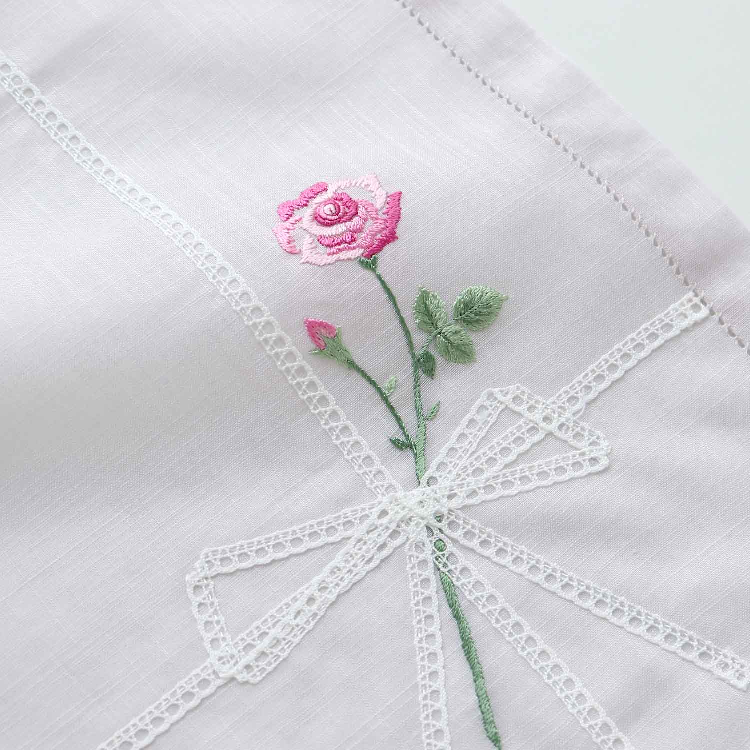 Vietnamese hand-embroidered handkerchief with rose ribbon