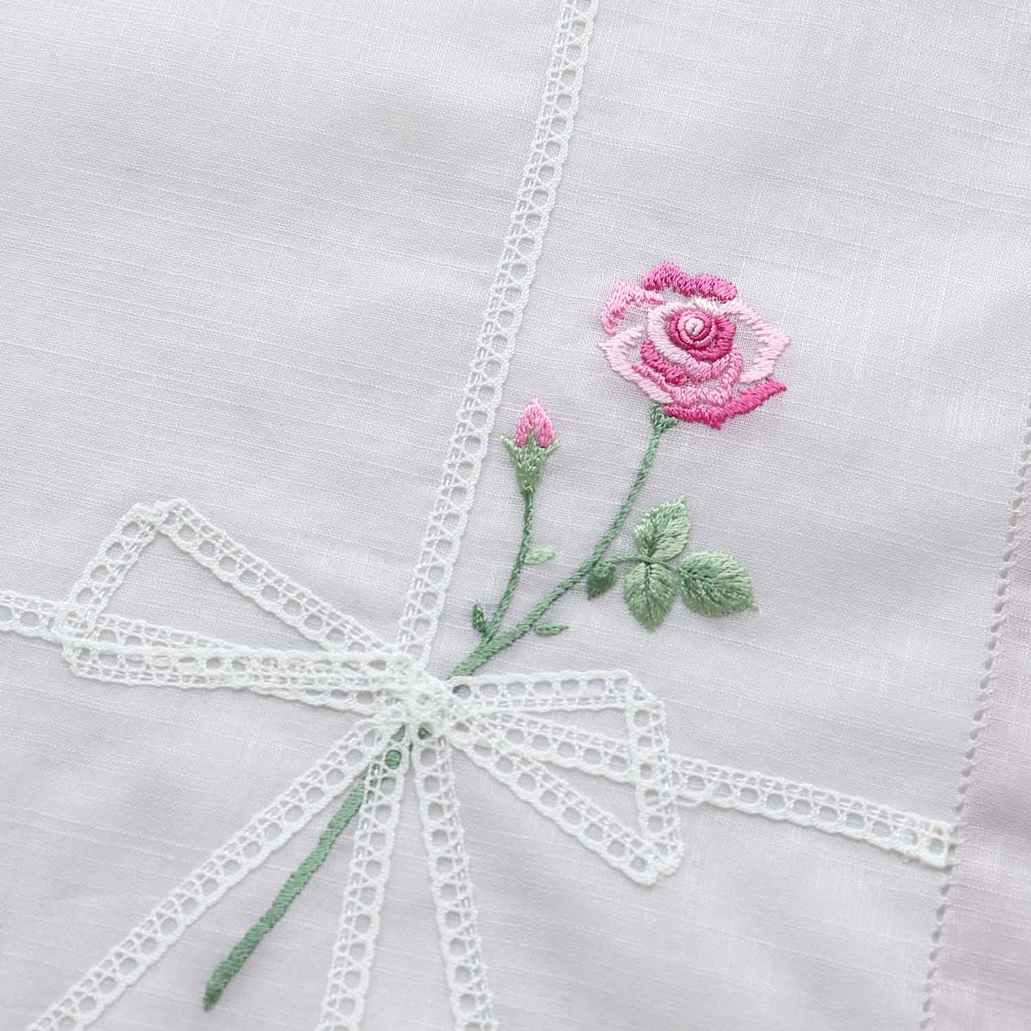 Vietnamese hand-embroidered handkerchief with rose ribbon