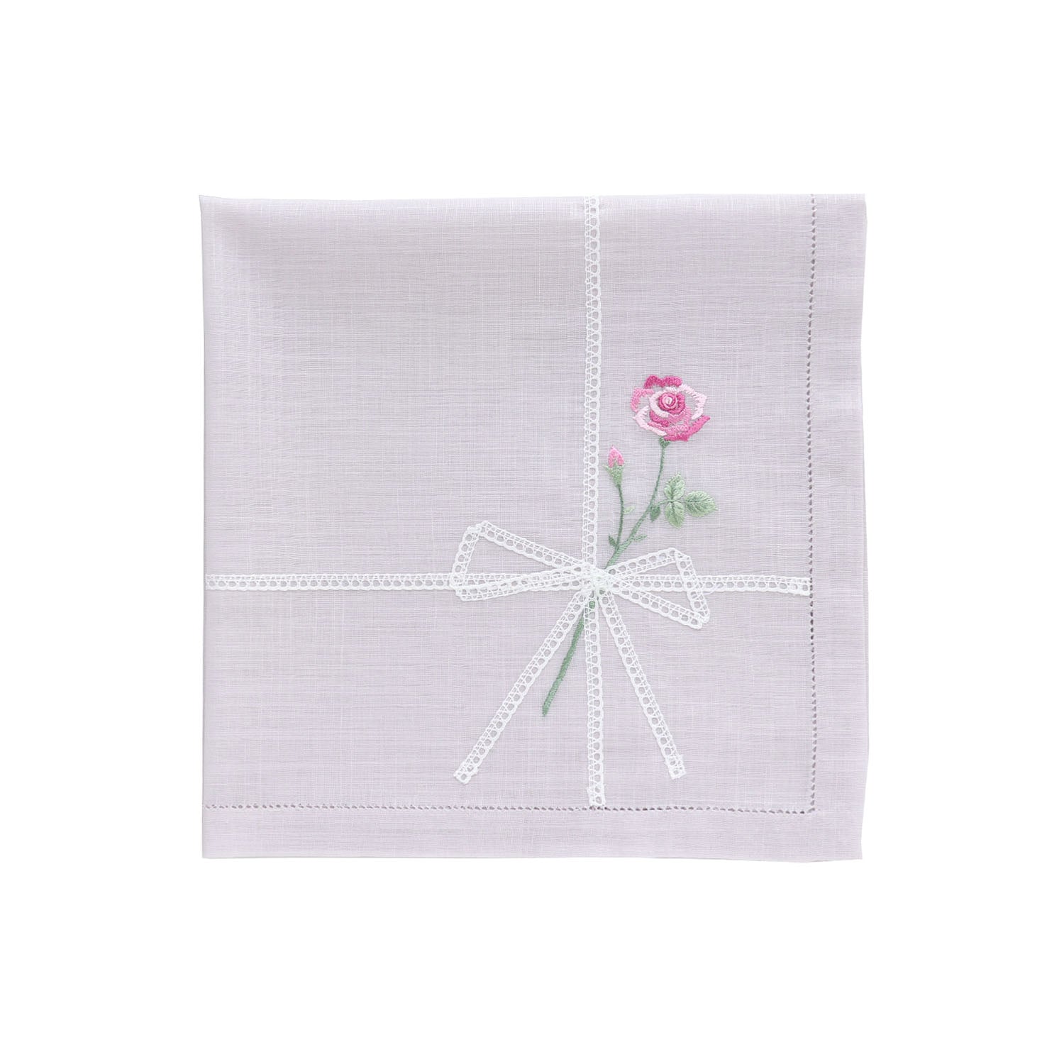 Vietnamese hand-embroidered handkerchief with rose ribbon