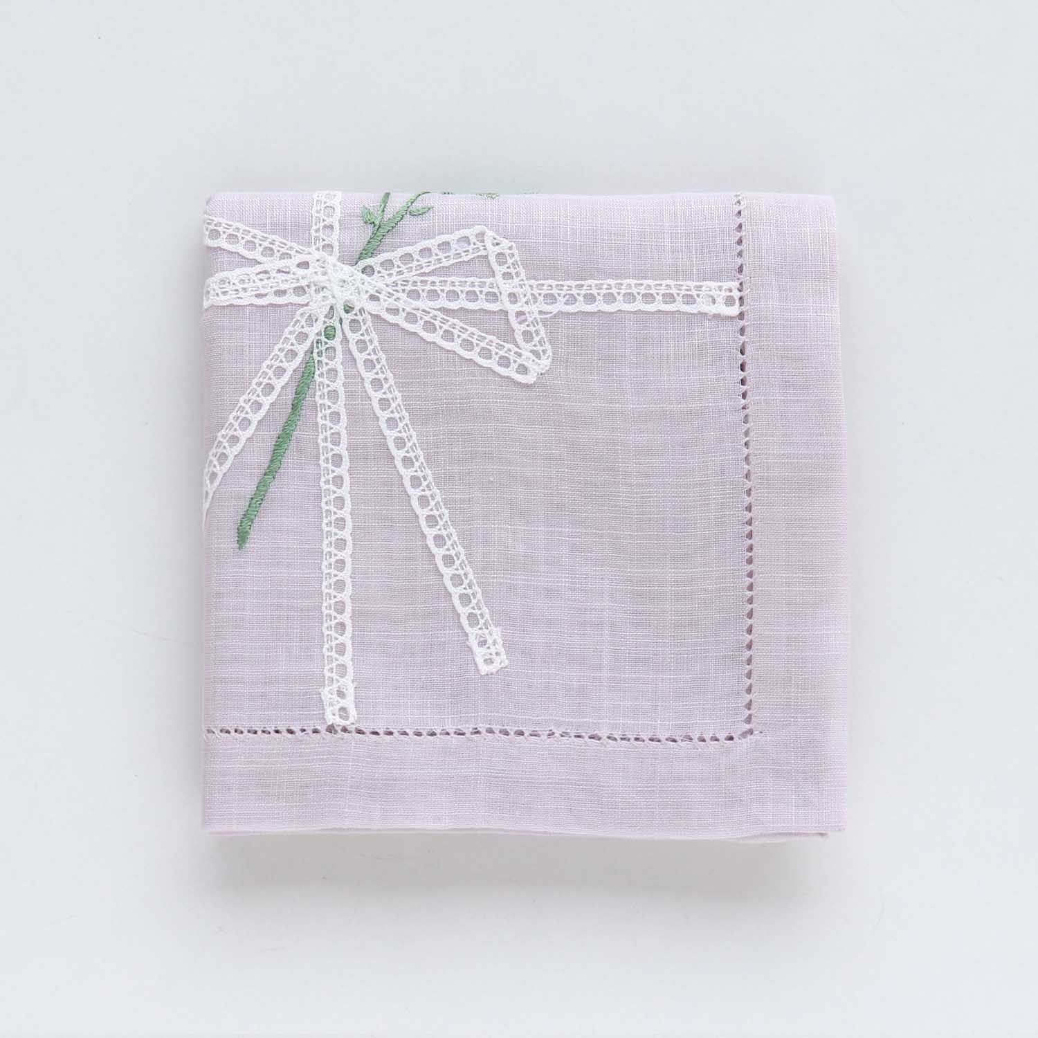 Vietnamese hand-embroidered handkerchief with rose ribbon