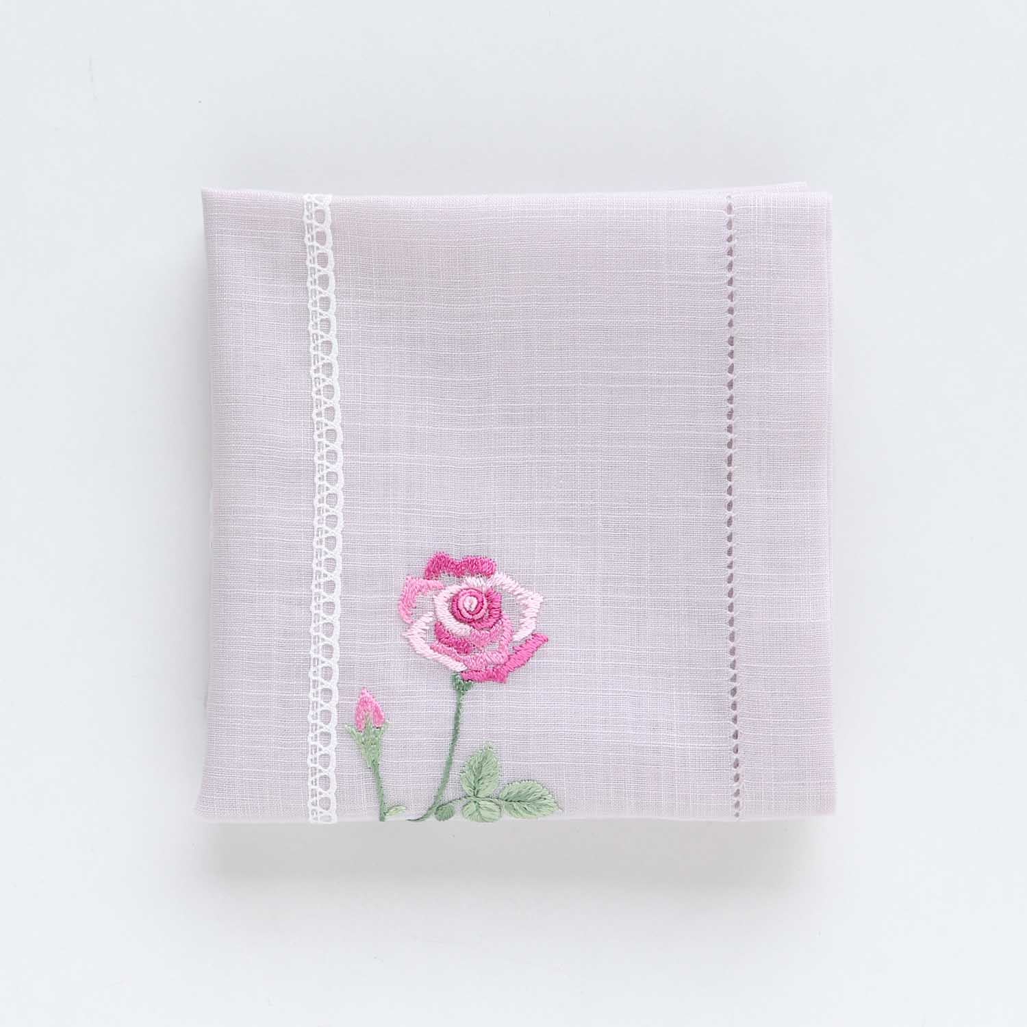 Vietnamese hand-embroidered handkerchief with rose ribbon