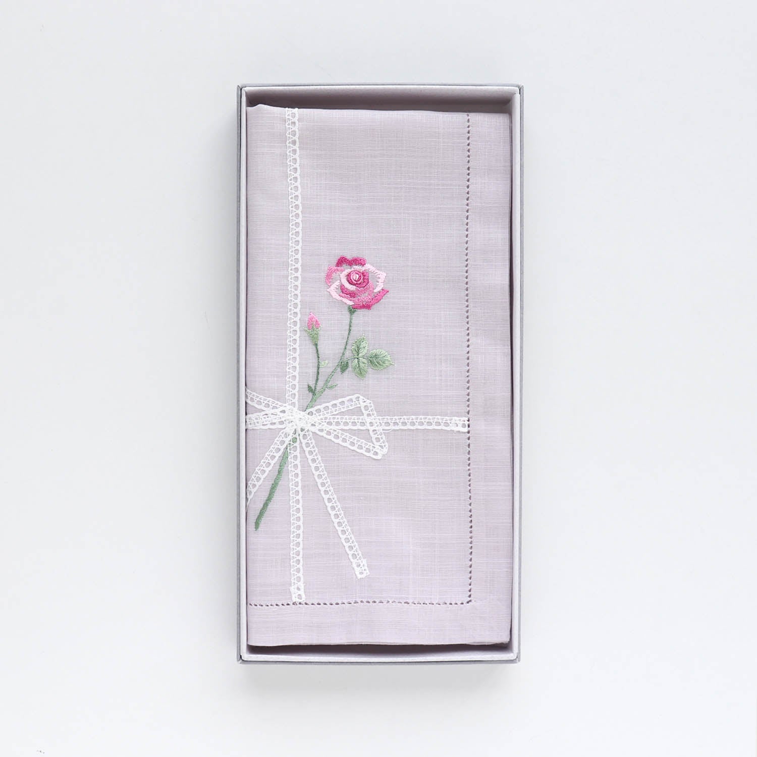 Vietnamese hand-embroidered handkerchief with rose ribbon