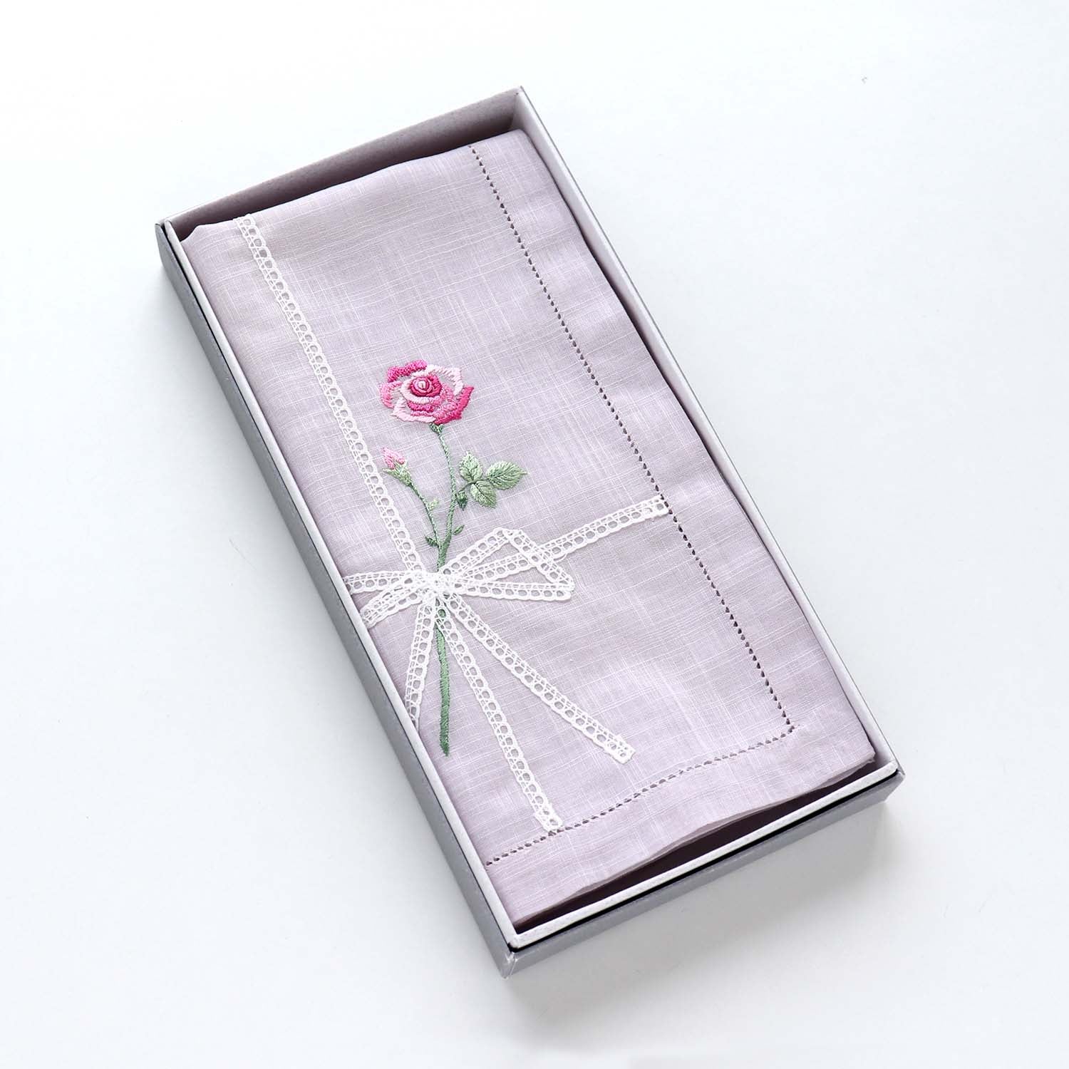 Vietnamese hand-embroidered handkerchief with rose ribbon