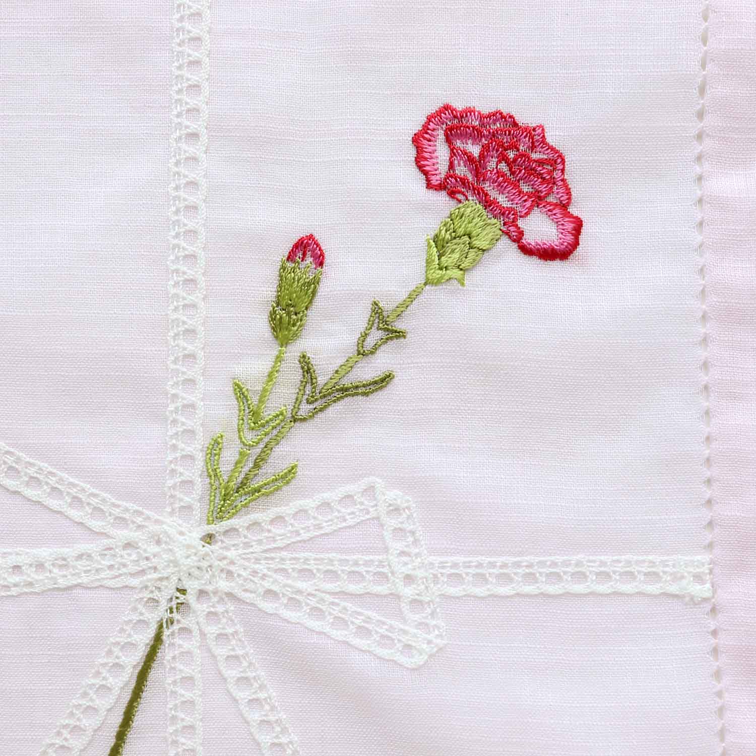 Vietnamese hand-embroidered handkerchief with carnation ribbon