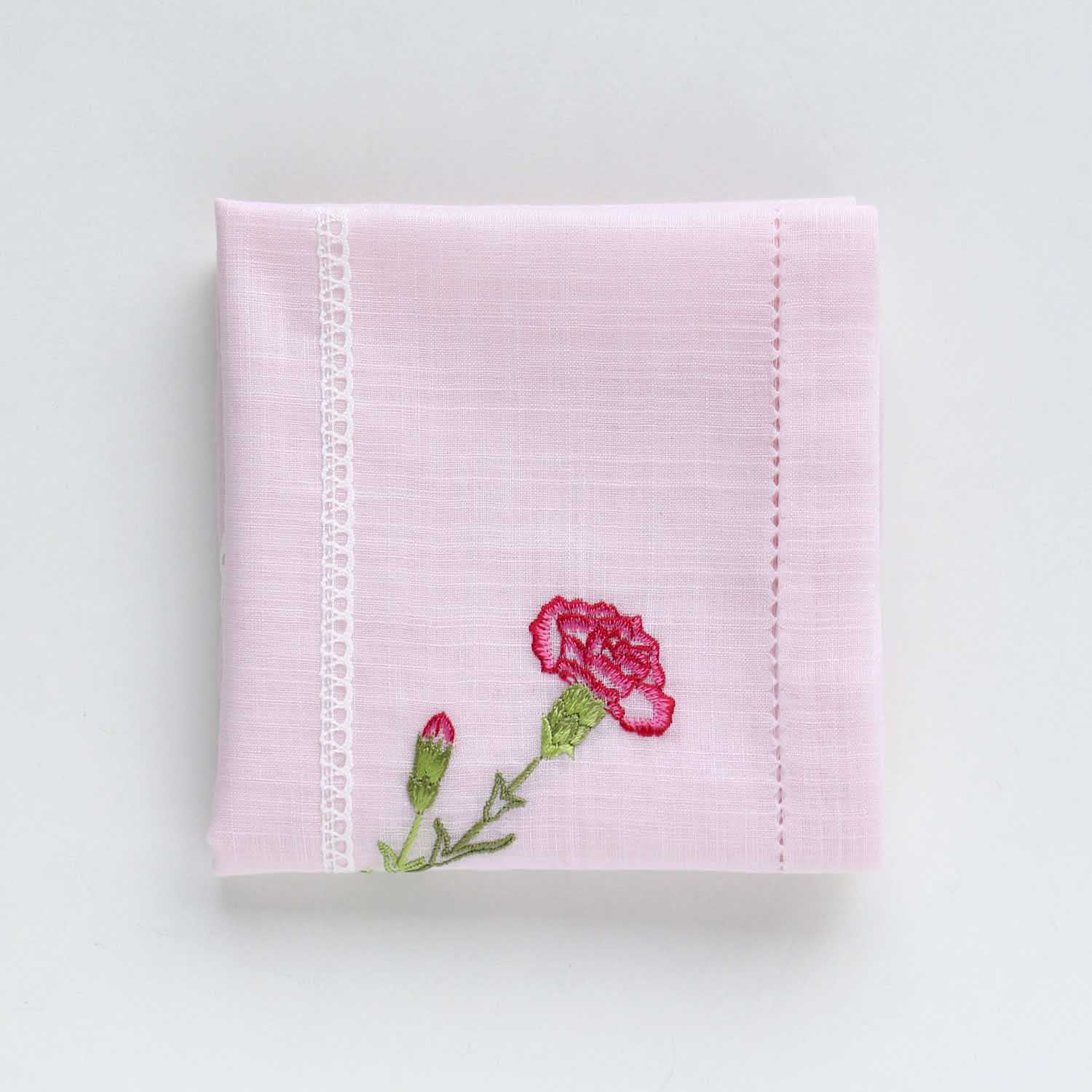 Vietnamese hand-embroidered handkerchief with carnation ribbon