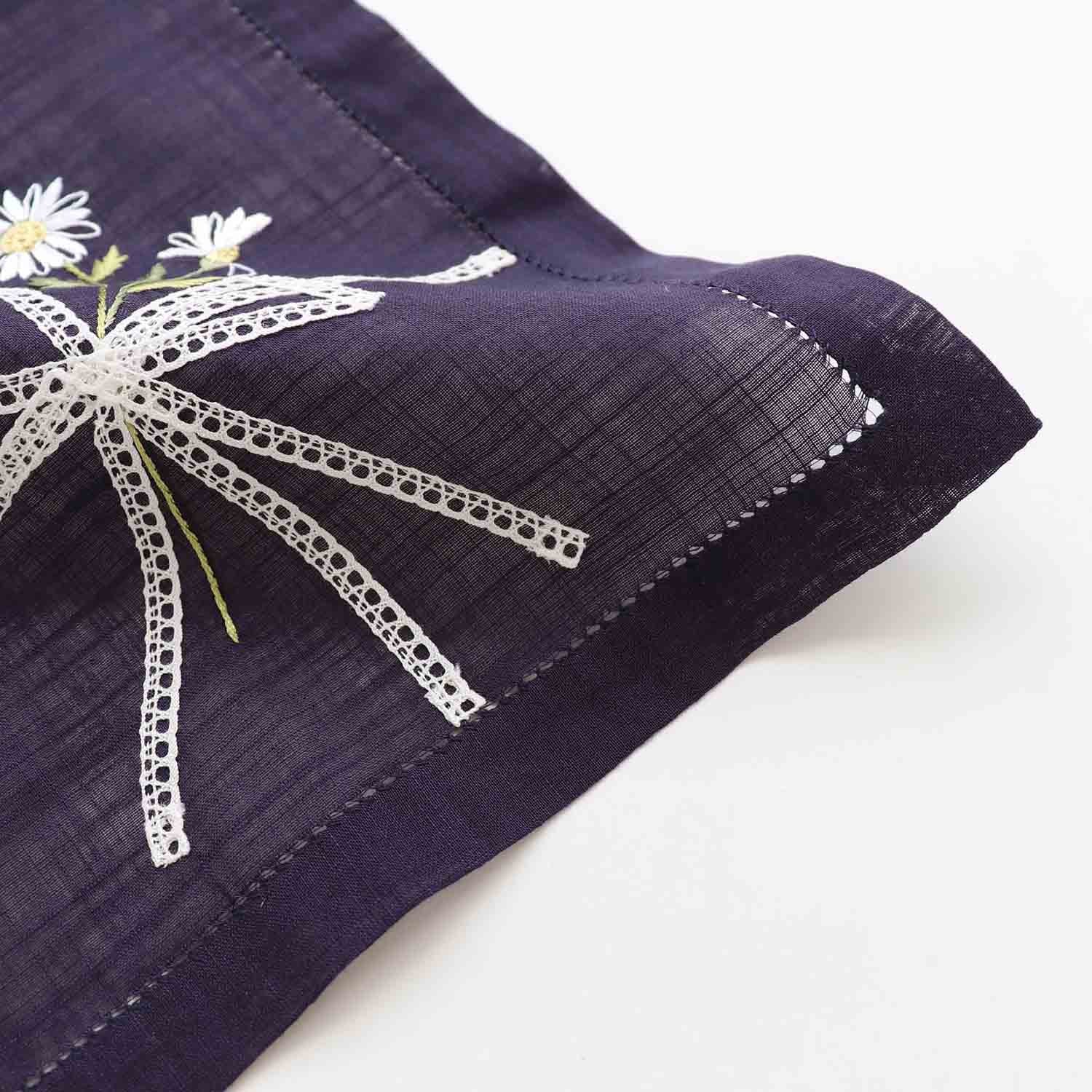 Vietnamese hand-embroidered handkerchief with marguerite ribbon