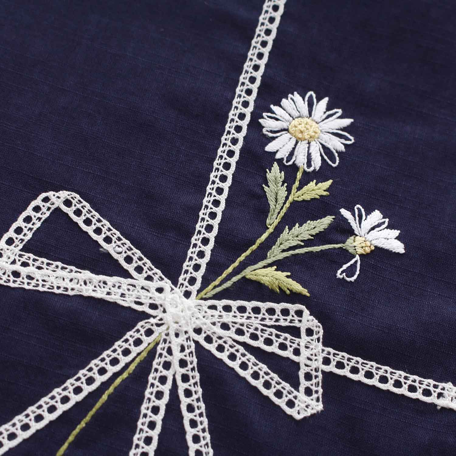 Vietnamese hand-embroidered handkerchief with marguerite ribbon