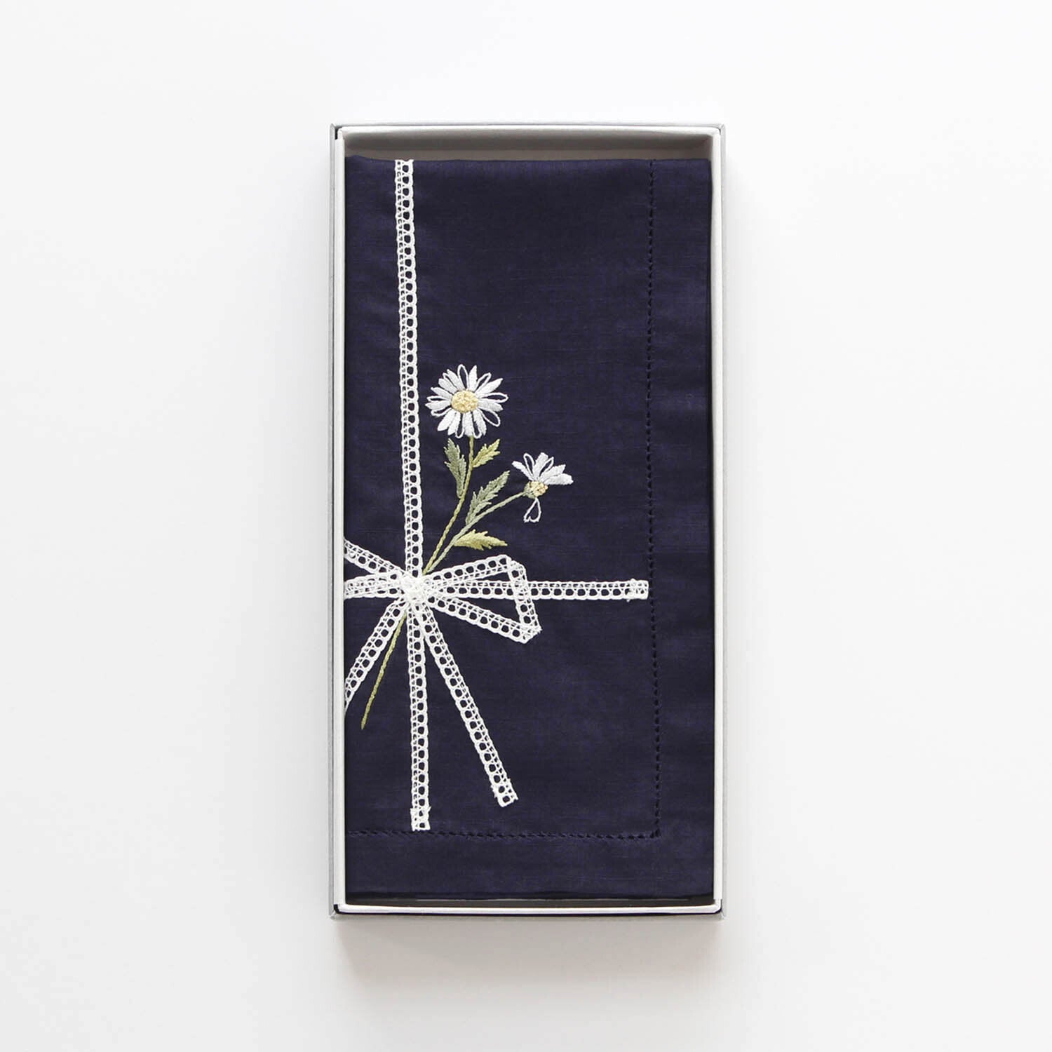 Vietnamese hand-embroidered handkerchief with marguerite ribbon