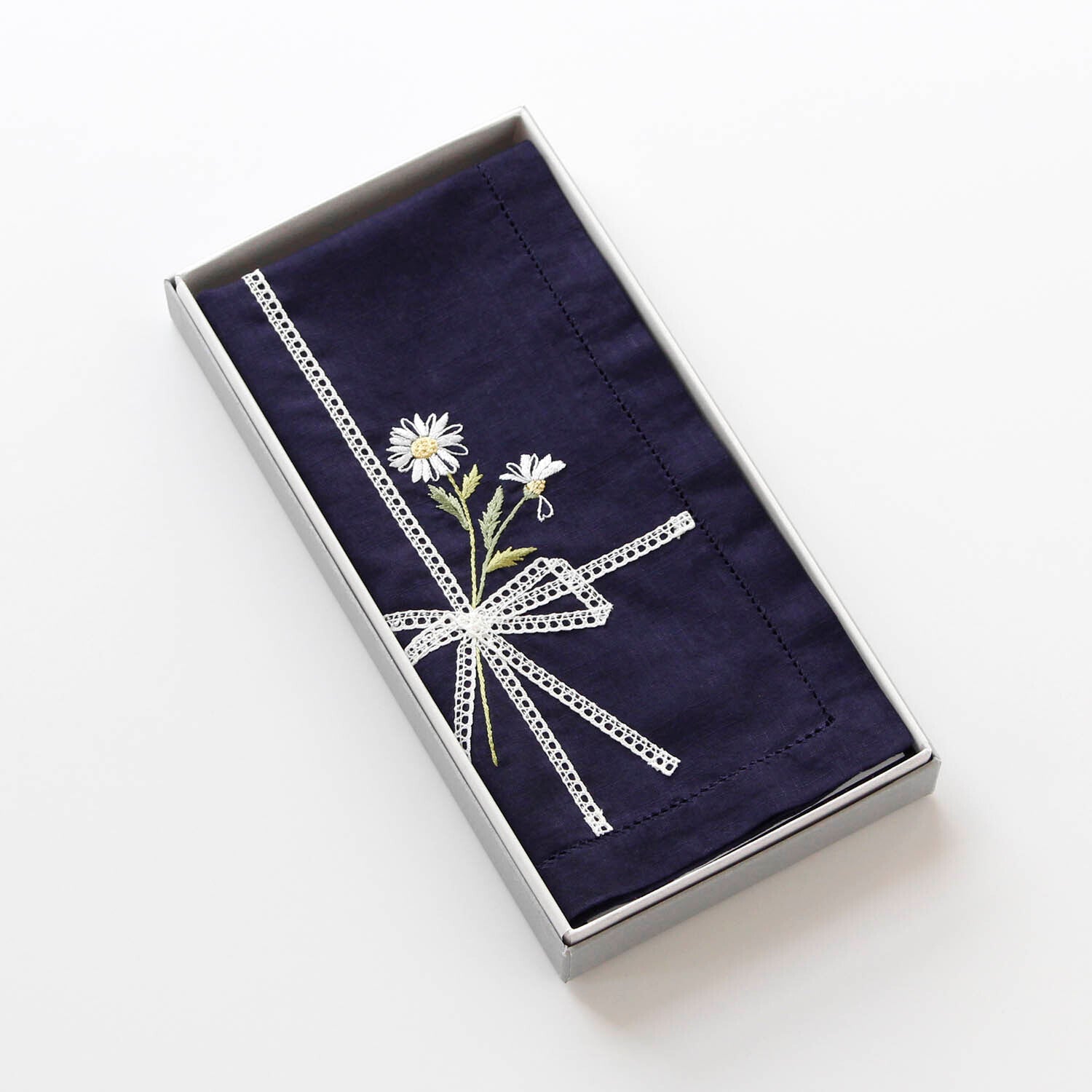 Vietnamese hand-embroidered handkerchief with marguerite ribbon