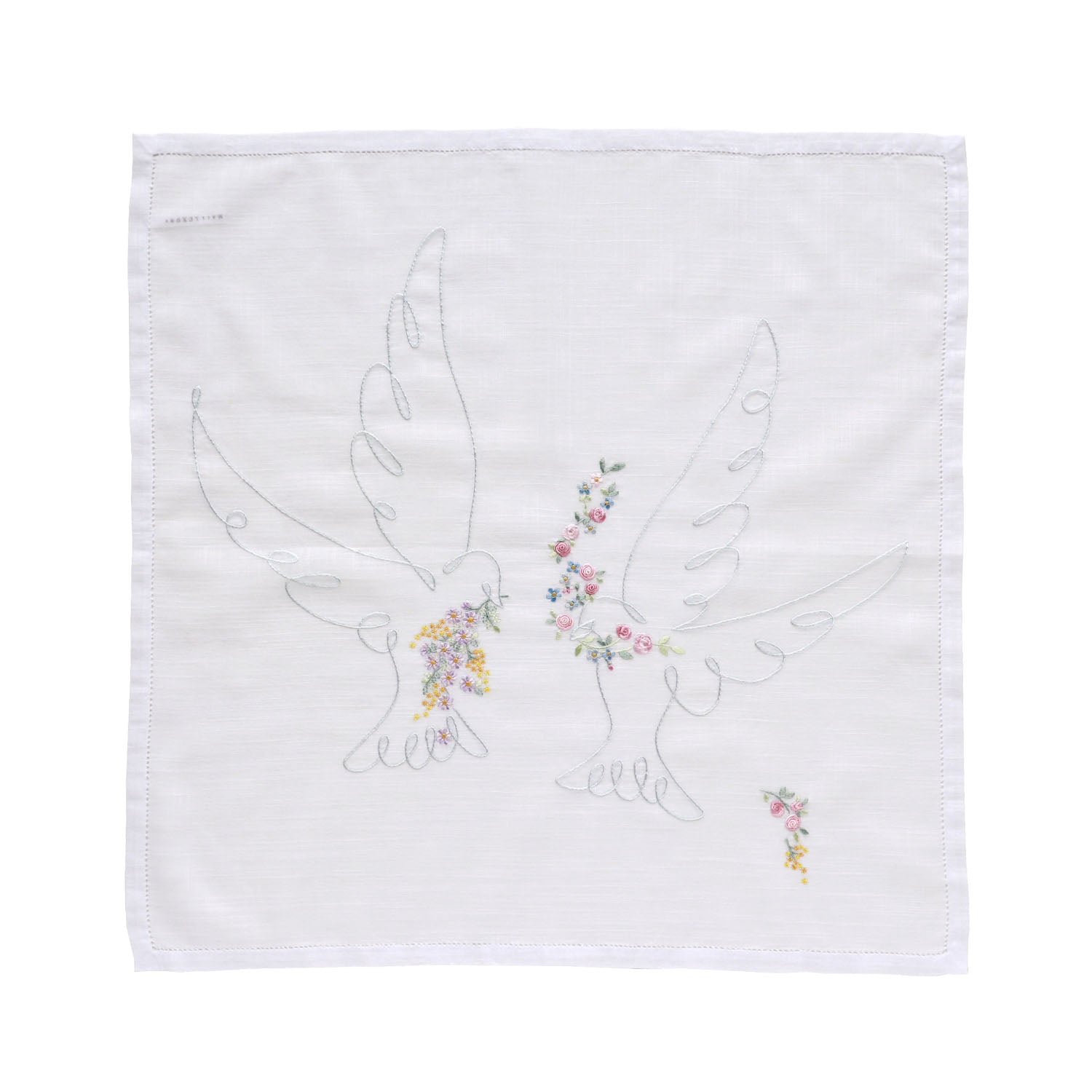 Vietnamese hand-embroidered handkerchief Two pigeons