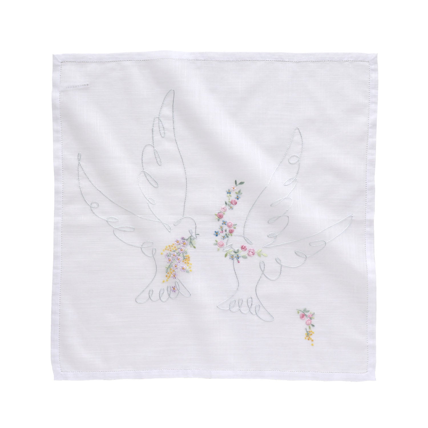 Vietnamese hand-embroidered handkerchief Two pigeons