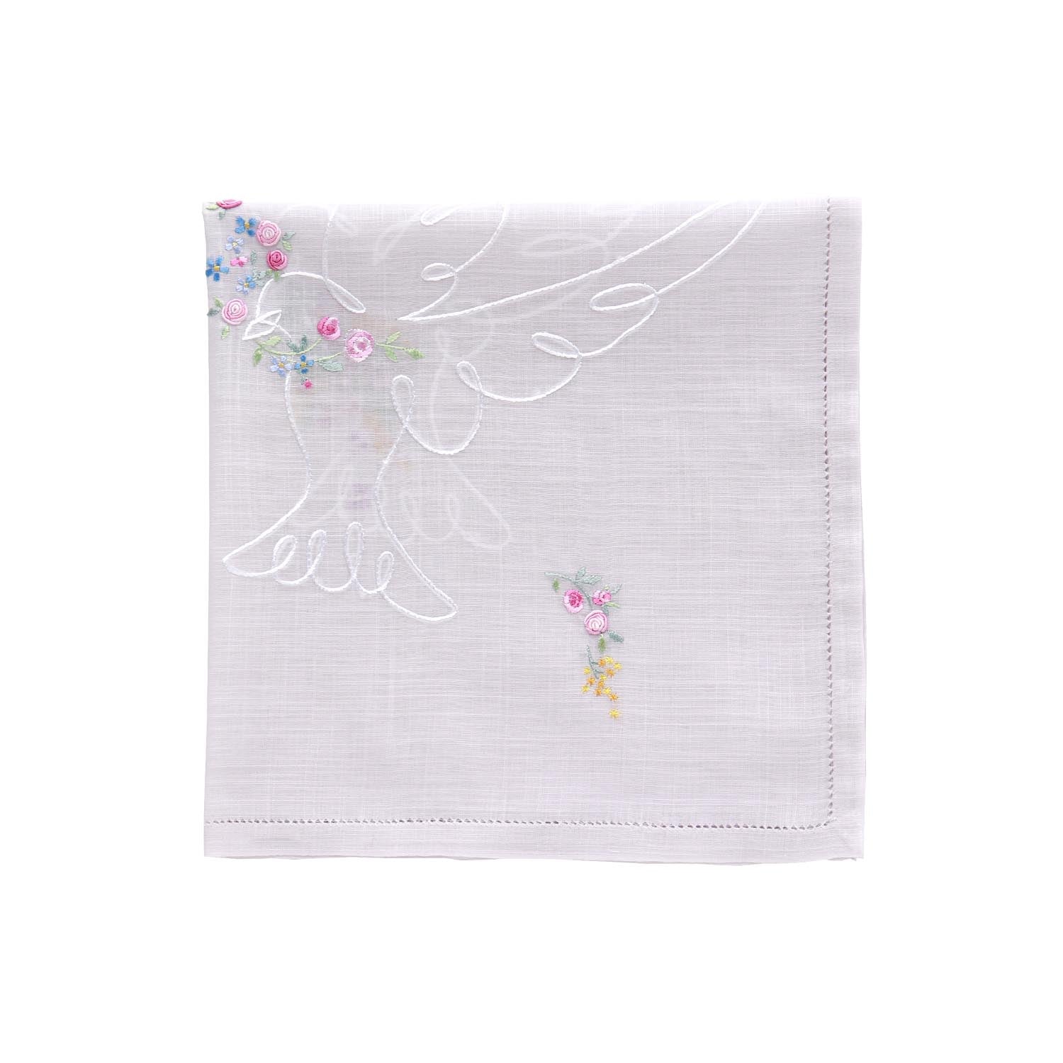 Vietnamese hand-embroidered handkerchief Two pigeons