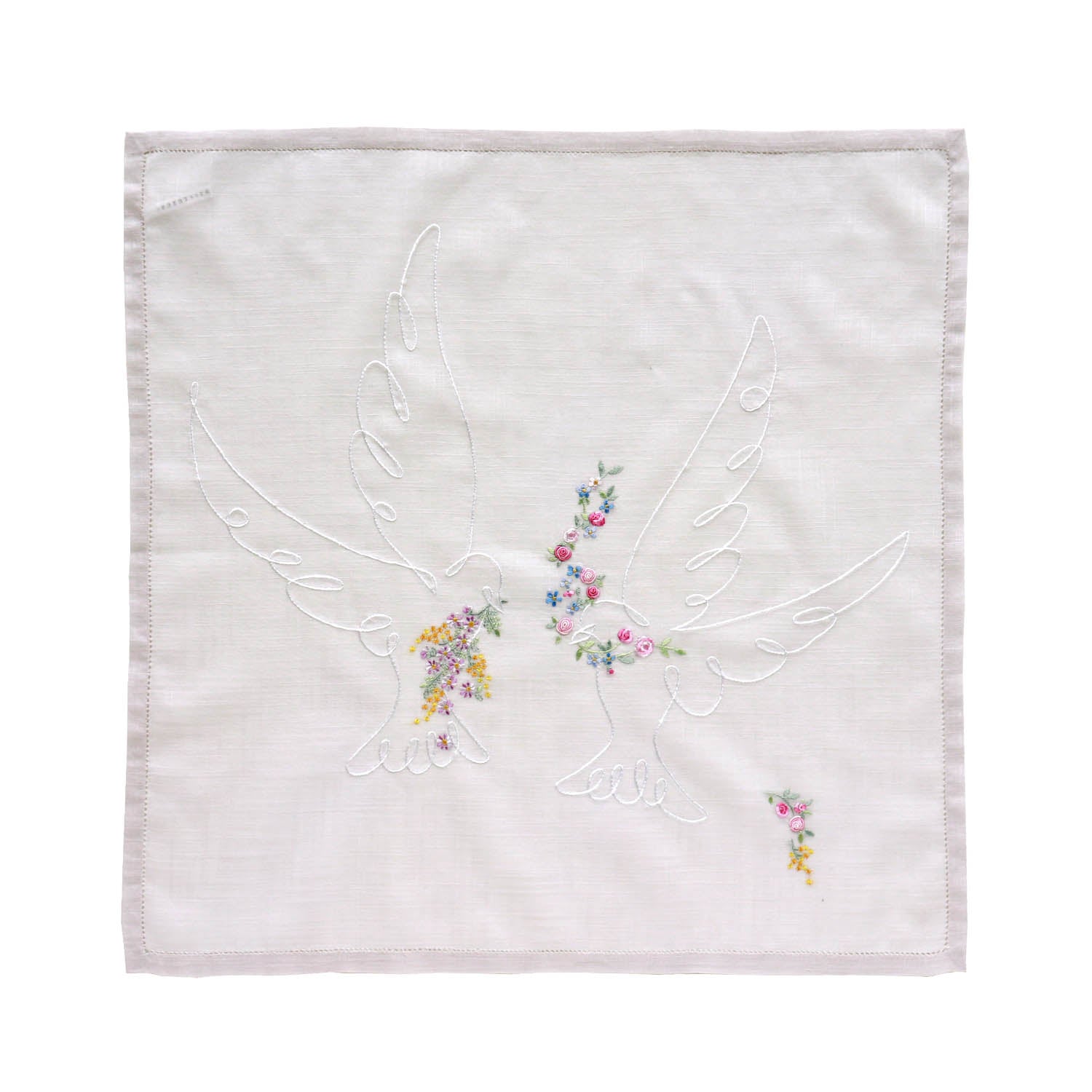 Vietnamese hand-embroidered handkerchief Two pigeons