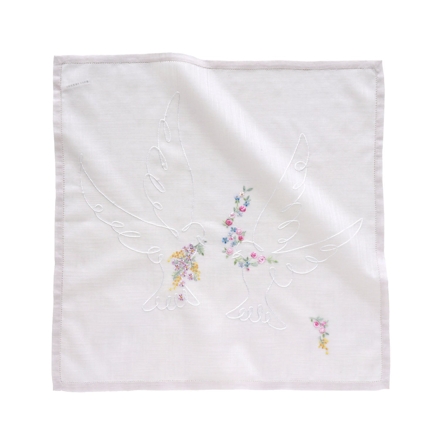 Vietnamese hand-embroidered handkerchief Two pigeons