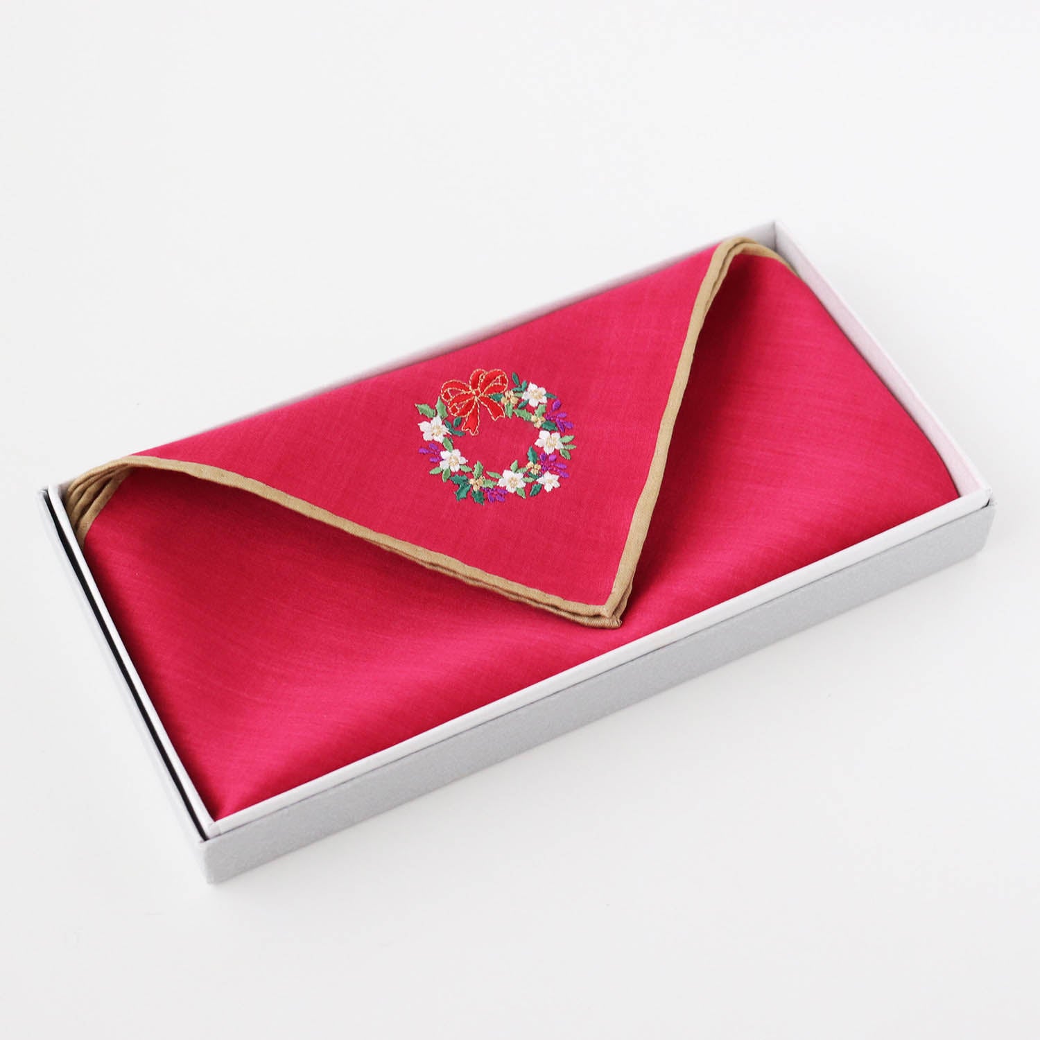Holiday embroidery handkerchief [Wreath] SIC108 color