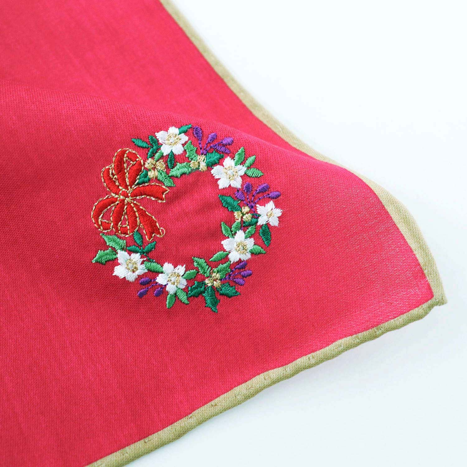 Holiday embroidery handkerchief [Wreath] SIC108 color