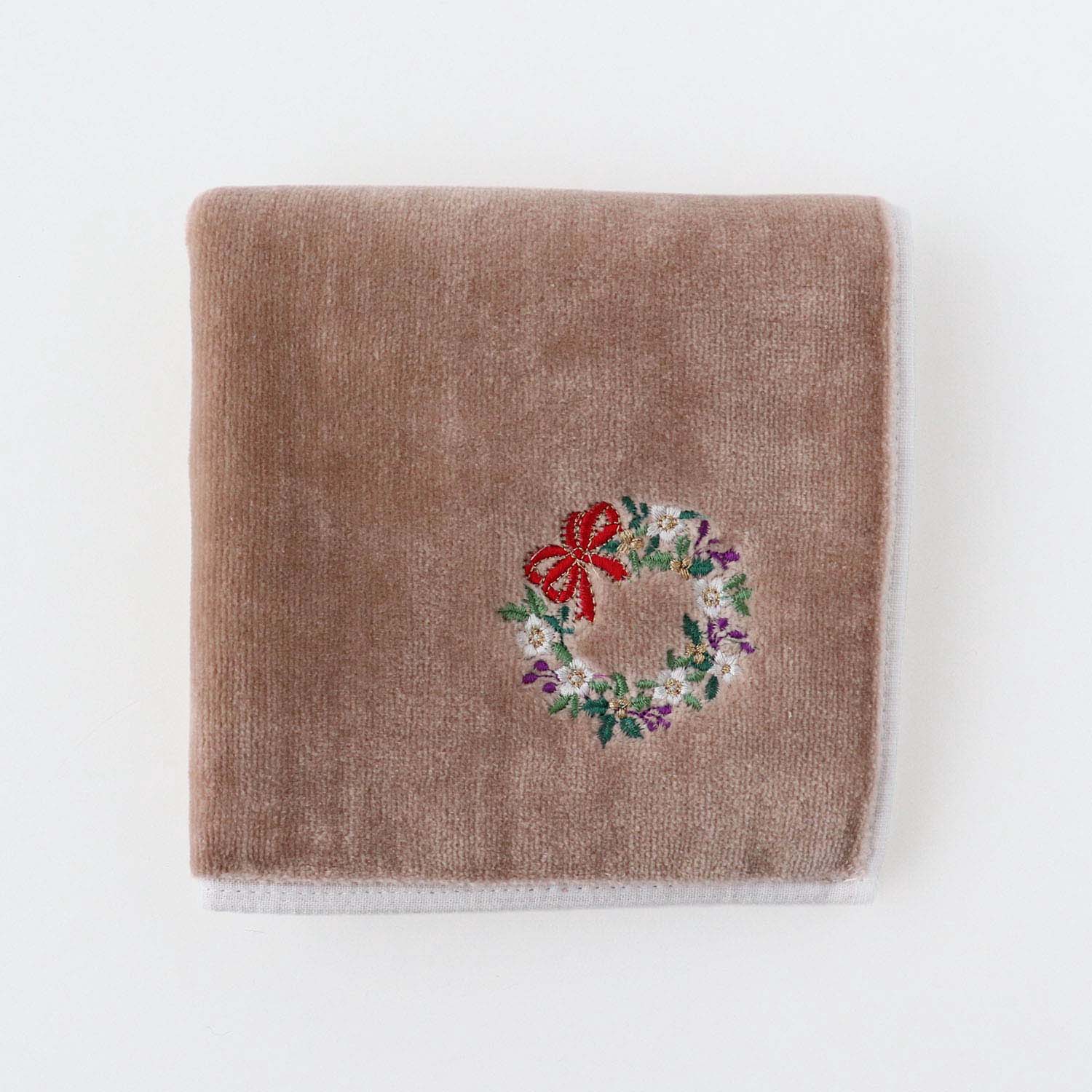 ホリデー刺繍ハンカチ［リース］SICカラータオル