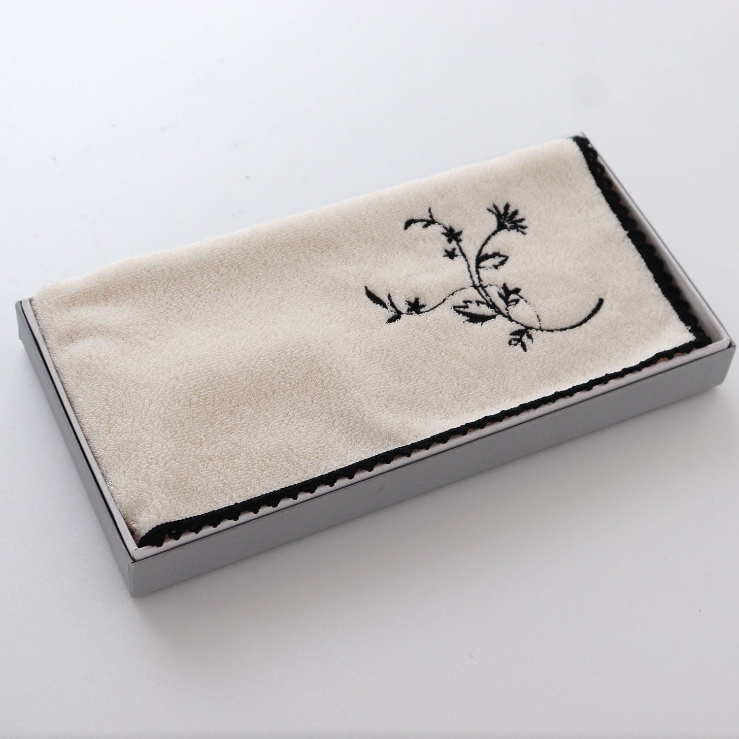 Organic Towel Handkerchief with Flower Embroidery