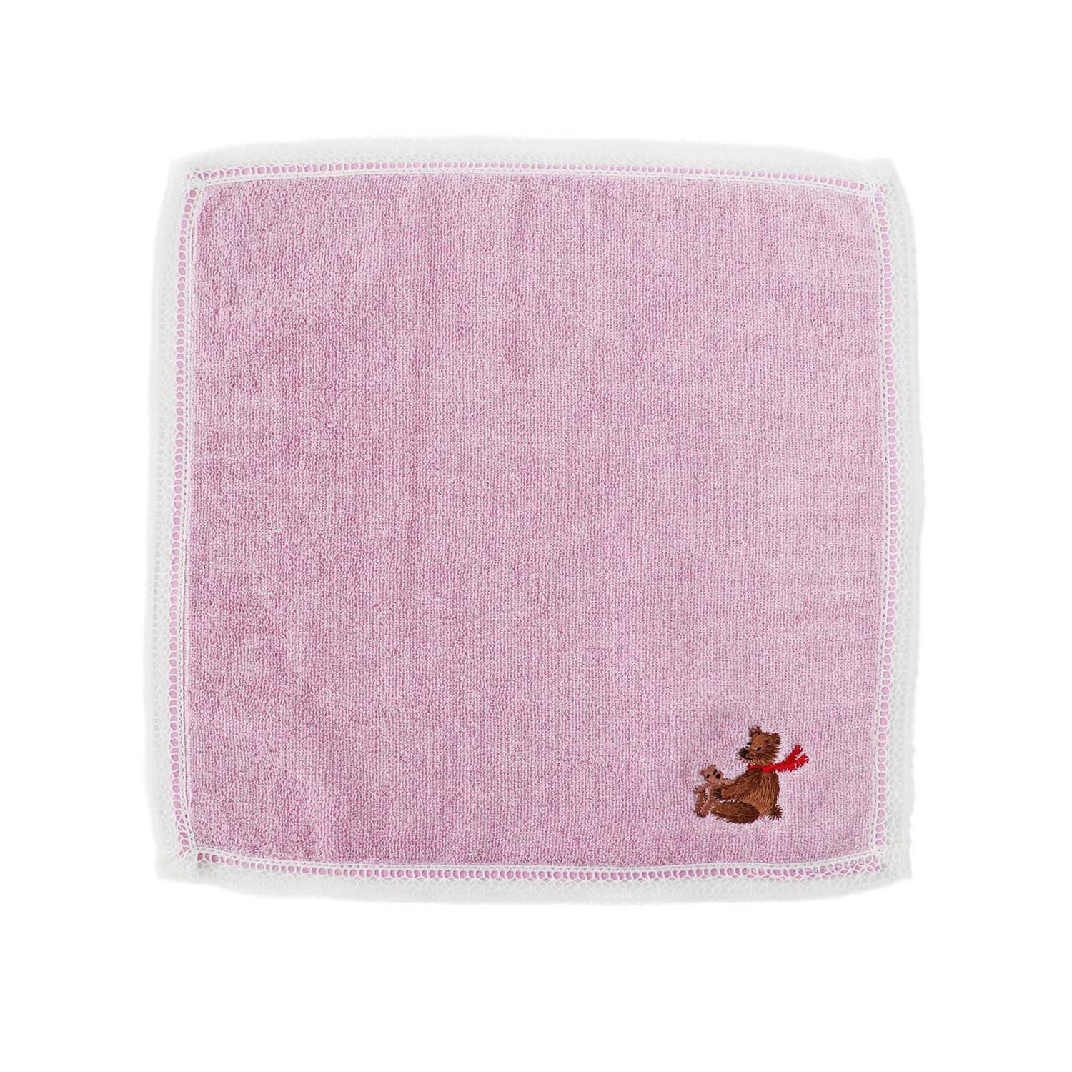 ホリデー刺繍ハンカチ［テディベア］Duo Cotton Towel レース タオルハンカチ 【オーガニック】