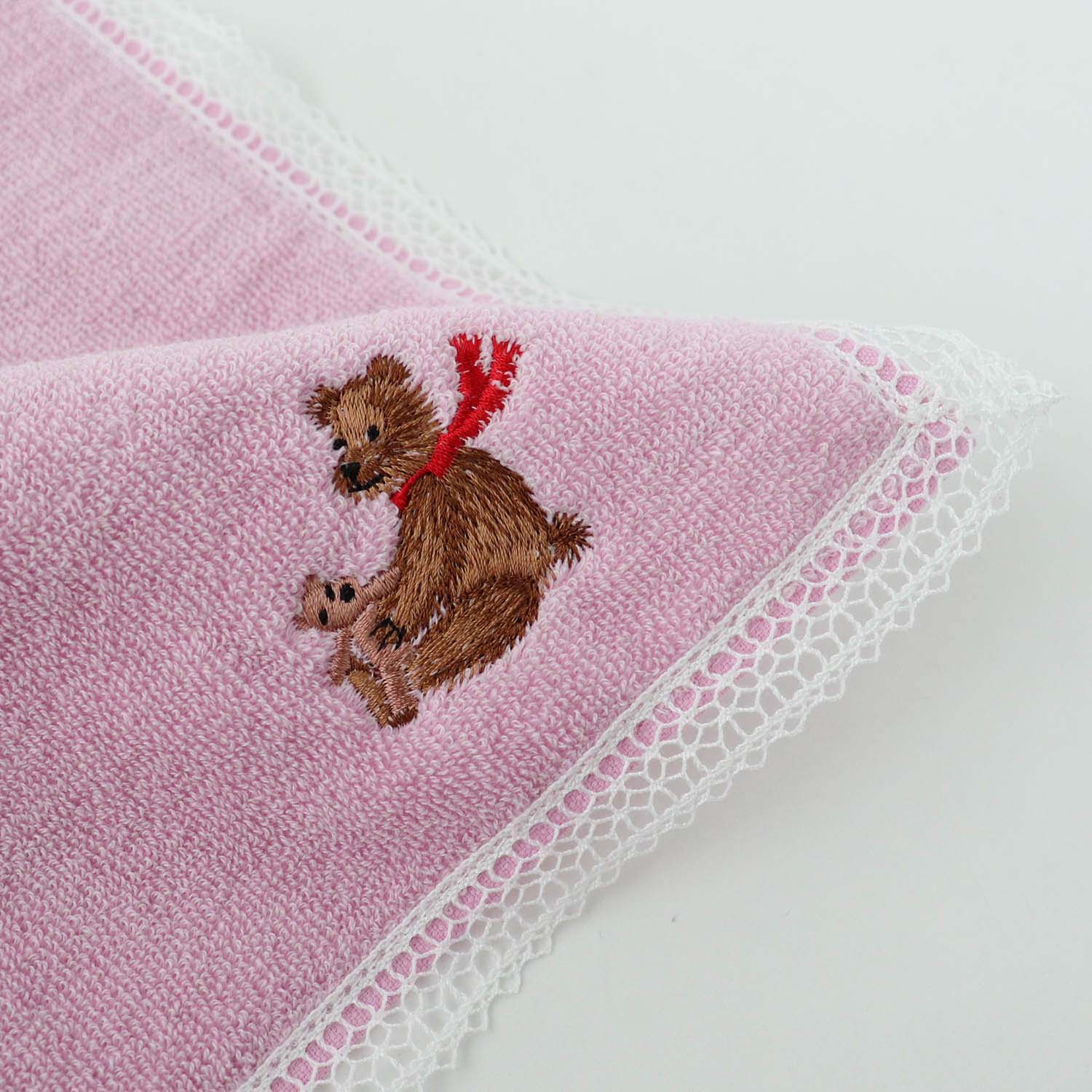 ホリデー刺繍ハンカチ［テディベア］Duo Cotton Towel レース タオルハンカチ 【オーガニック】