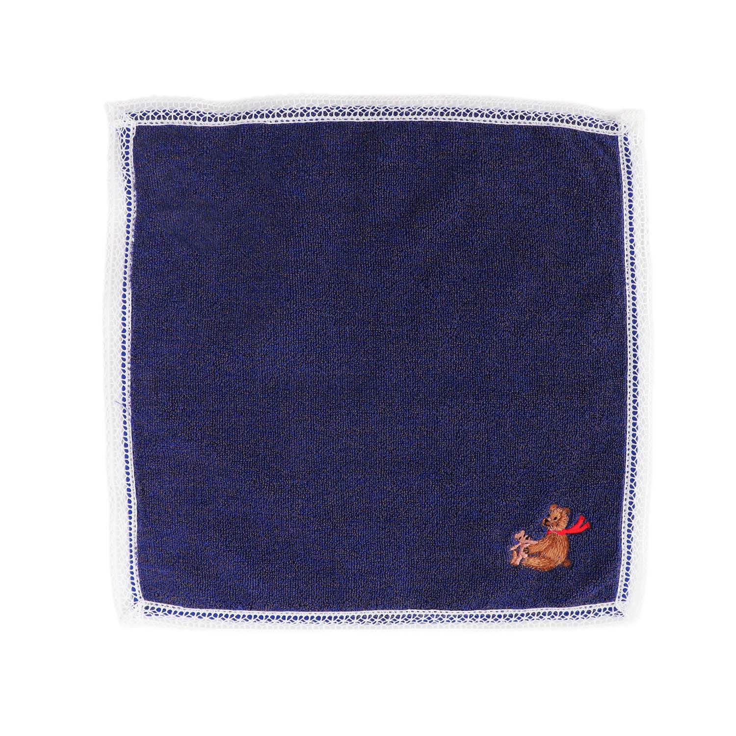 ホリデー刺繍ハンカチ［テディベア］Duo Cotton Towel レース タオルハンカチ 【オーガニック】