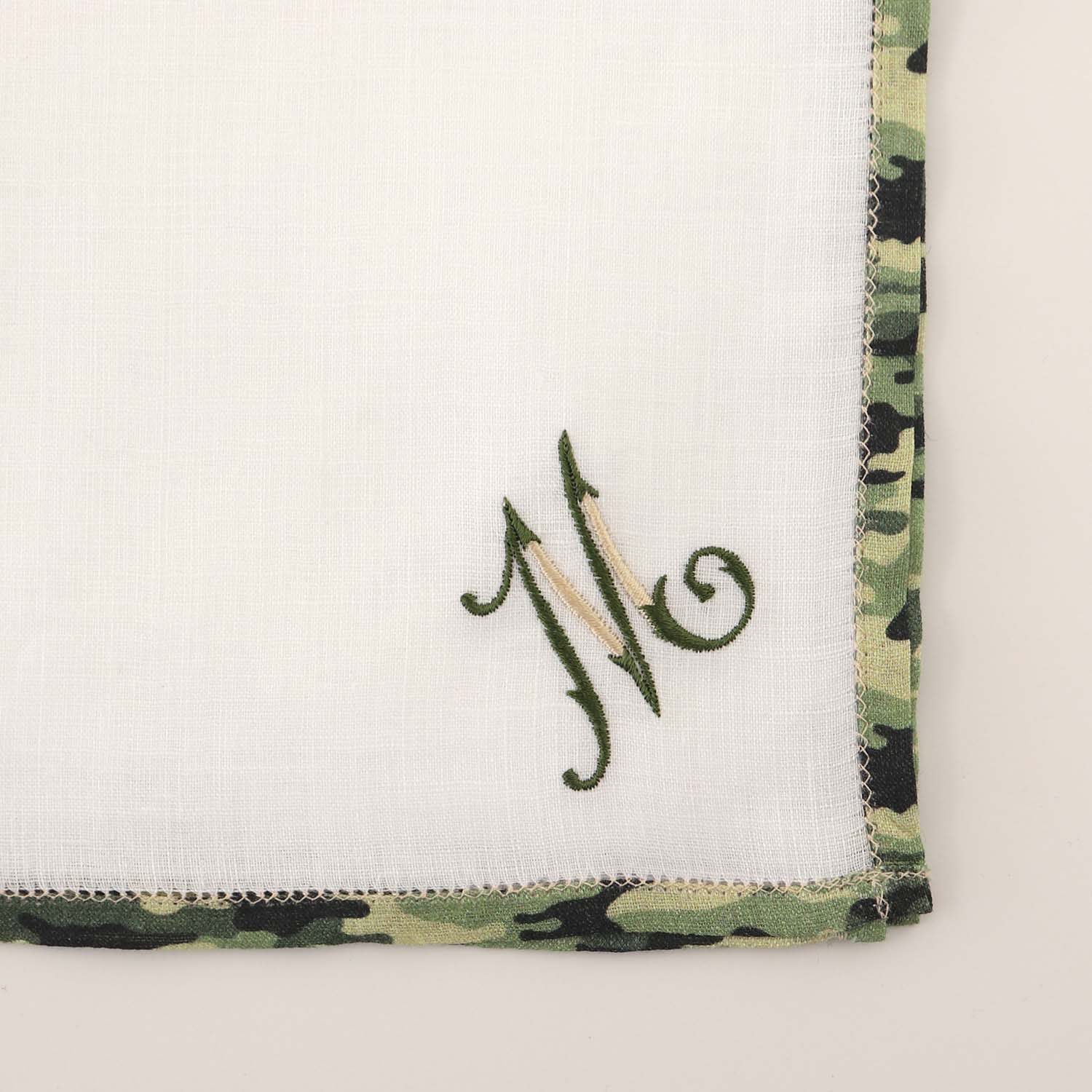 One hem camouflage with embroidered initials