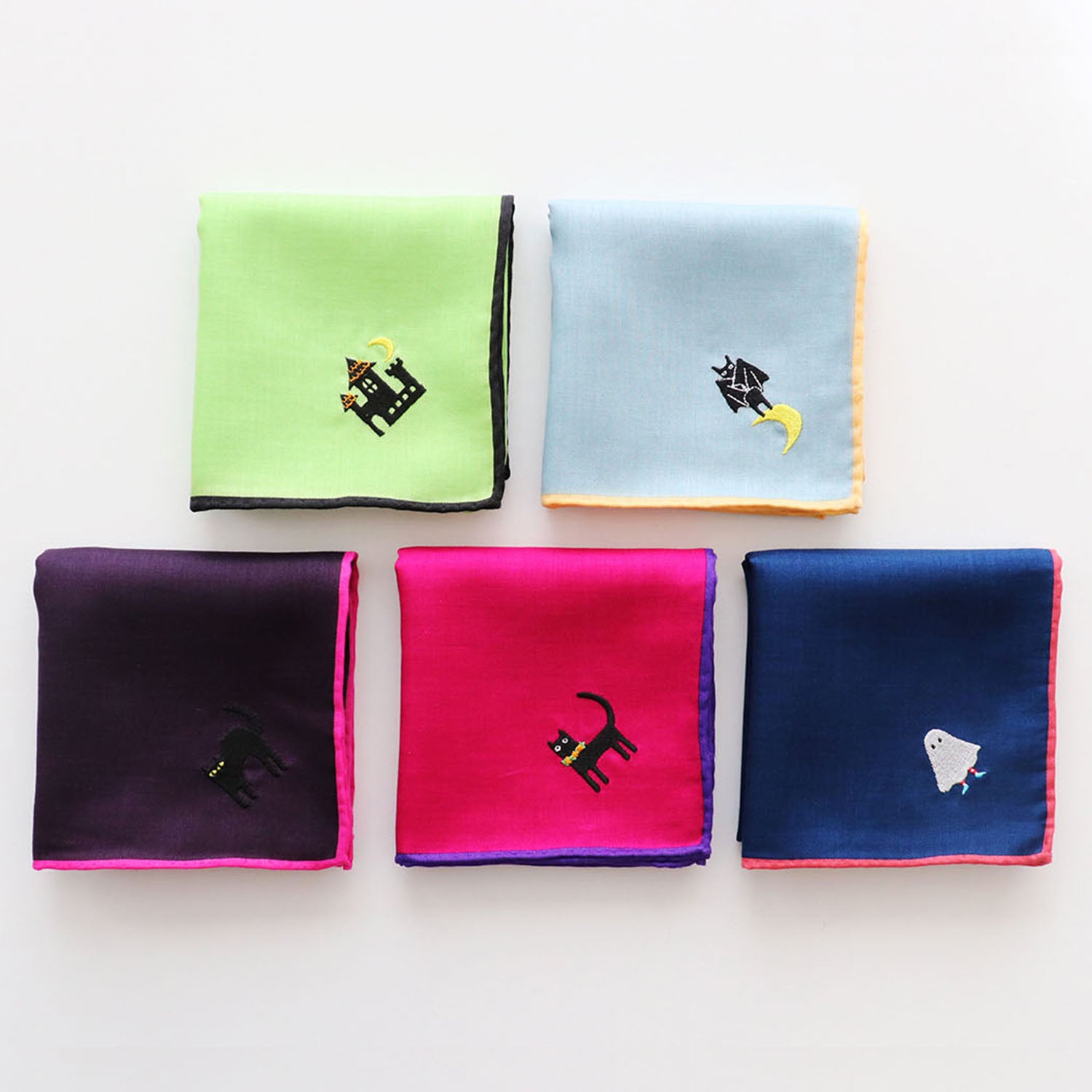 【10月限定】ハロウィン刺繍ハンカチ 5枚アソート Aセット