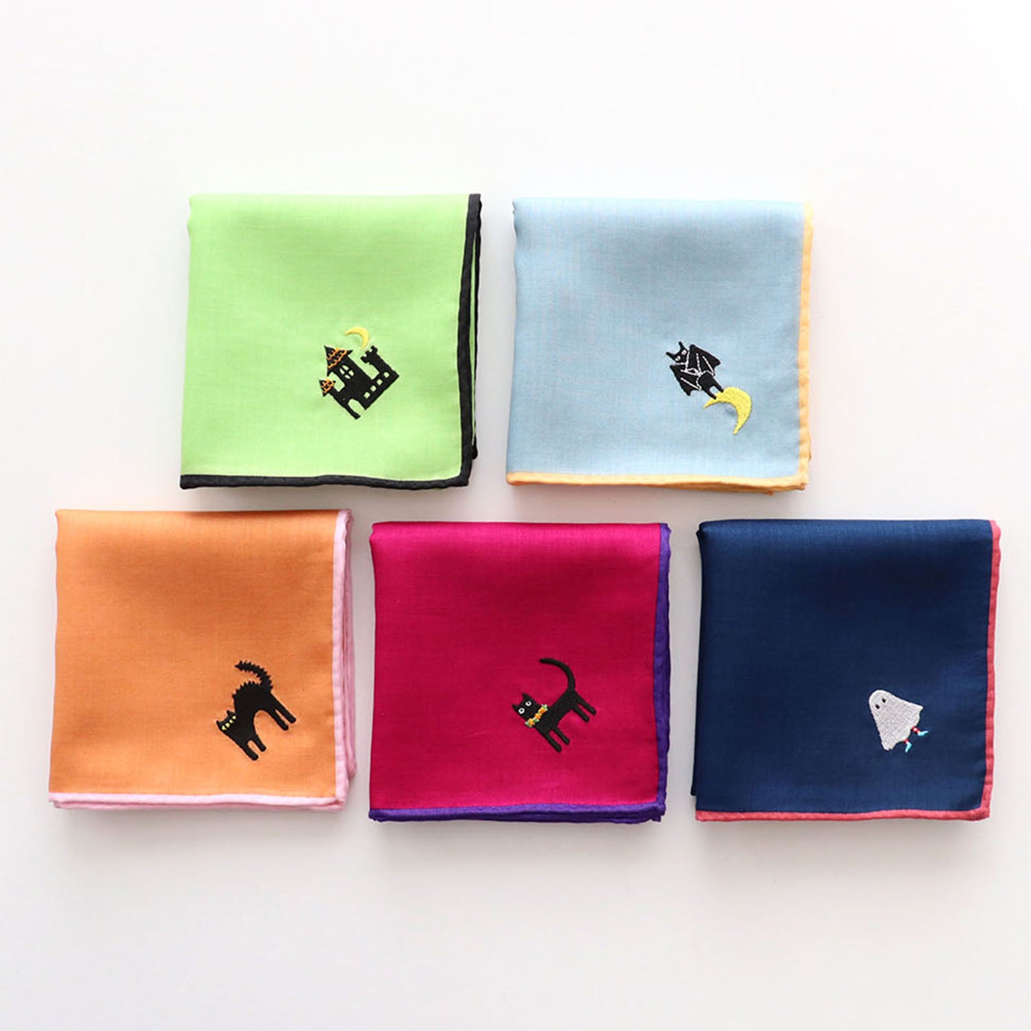 【10月限定】ハロウィン刺繍ハンカチ 5枚アソート Bセット