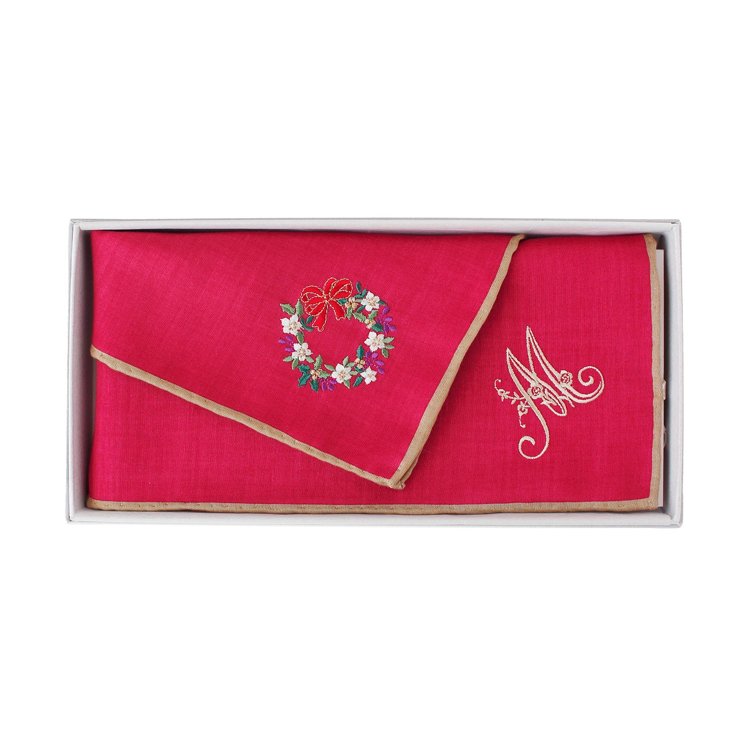 Holiday embroidery handkerchief [Wreath] SIC108 color
