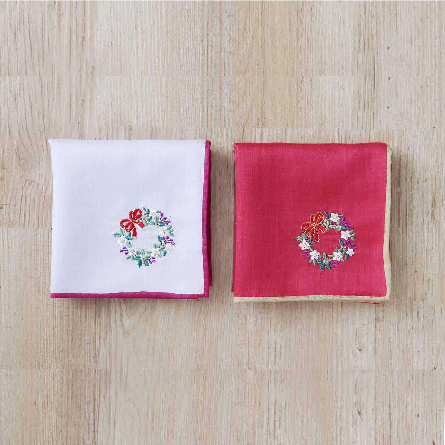 Holiday embroidery handkerchief [Wreath] SIC108 color