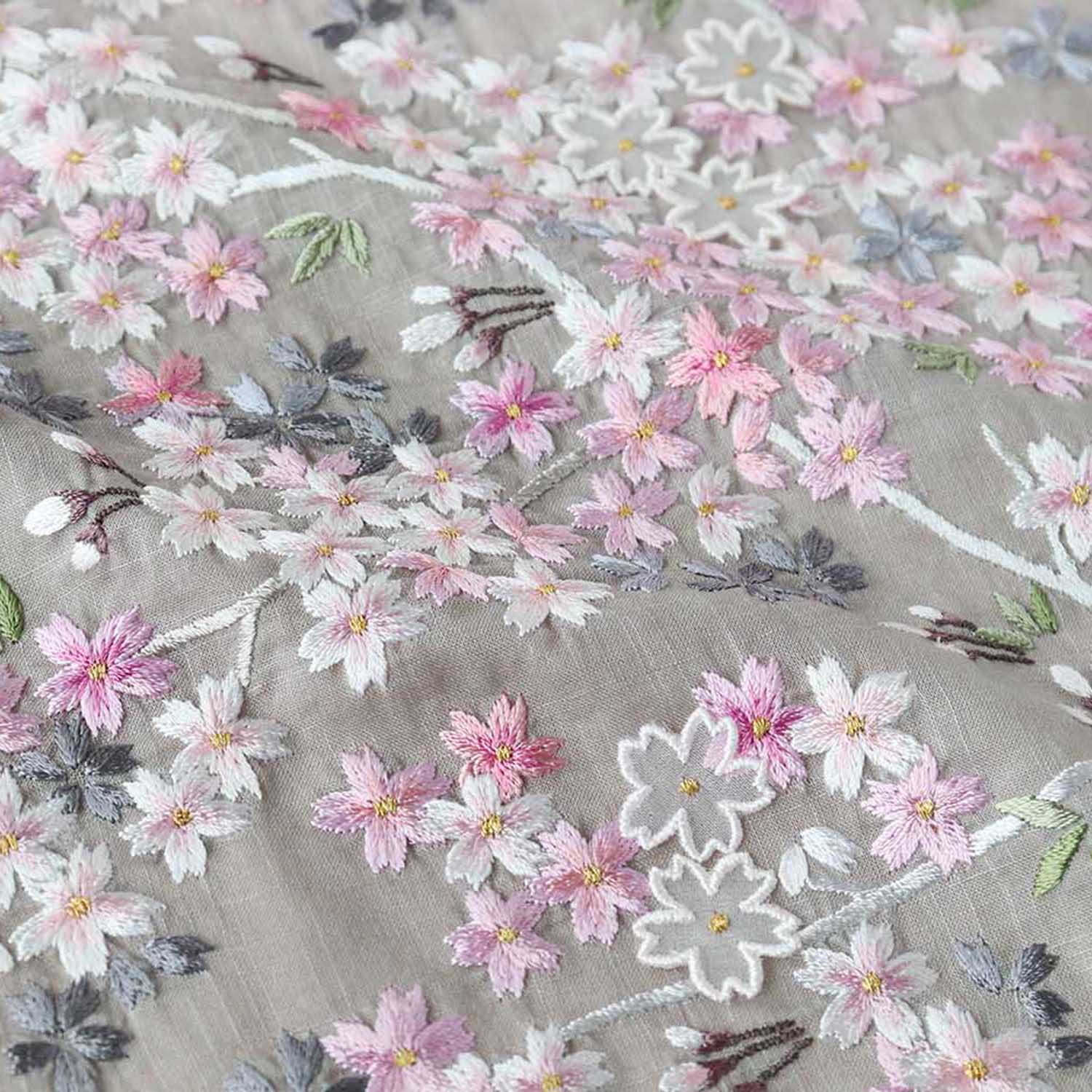 [Made-to-Order] Chiyo Uno Collaboration Handkerchief: Cherry Blossoms, Hand-Embroidered in Vietnam