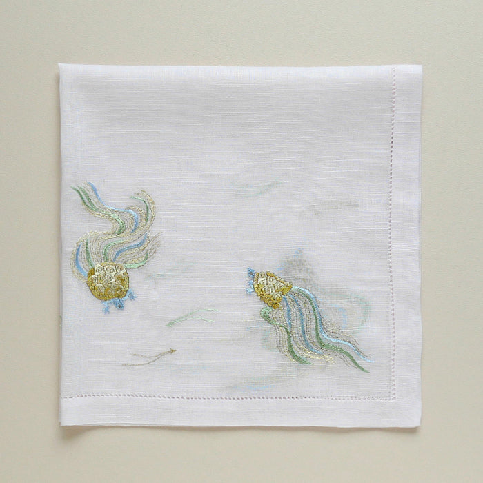 KAWARASHOEN Handkerchief -Vietnamese hand-embroidered tortoise- [Japanese Pattern Series