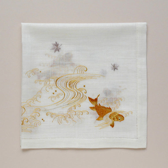 瓦照苑 -ベトナム手刺繍 鯉-（クリーム）